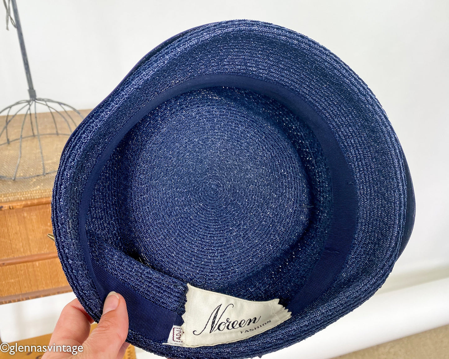 1950s Navy Raffia Pillbox Hat