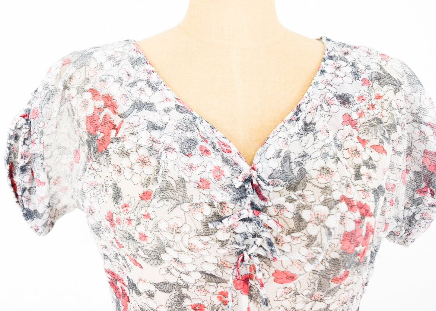 1950s White Floral Dress | 50s White Nylon Flowered Dress | Mid Century | Medium