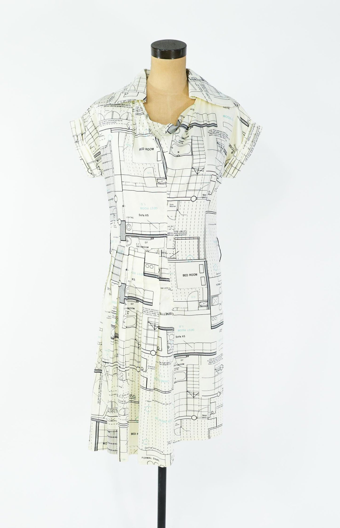 1990s Architect Print Dress | Cotton Sateen, Medium