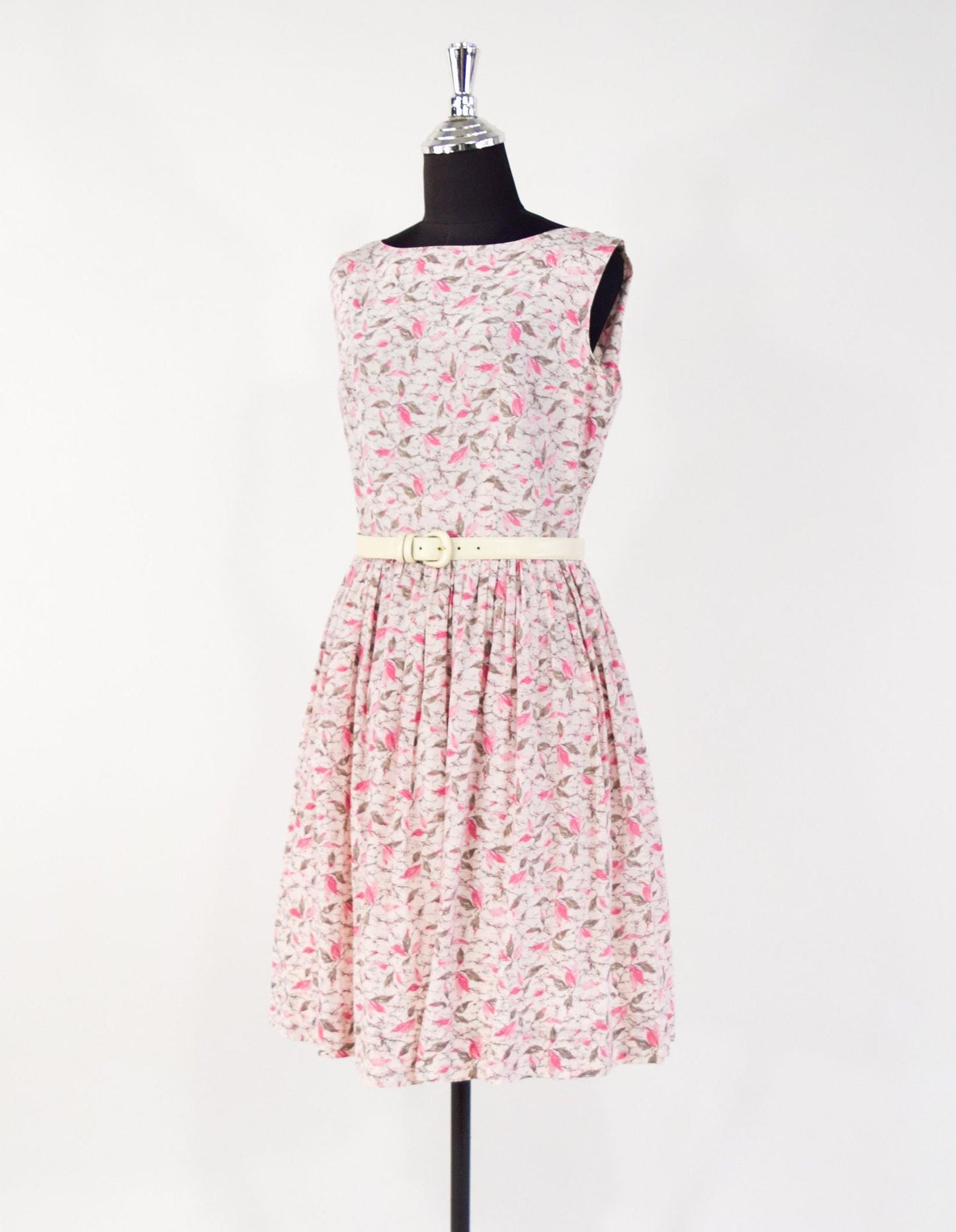 1950s Pink Floral Print Rayon Day Dress, Medium