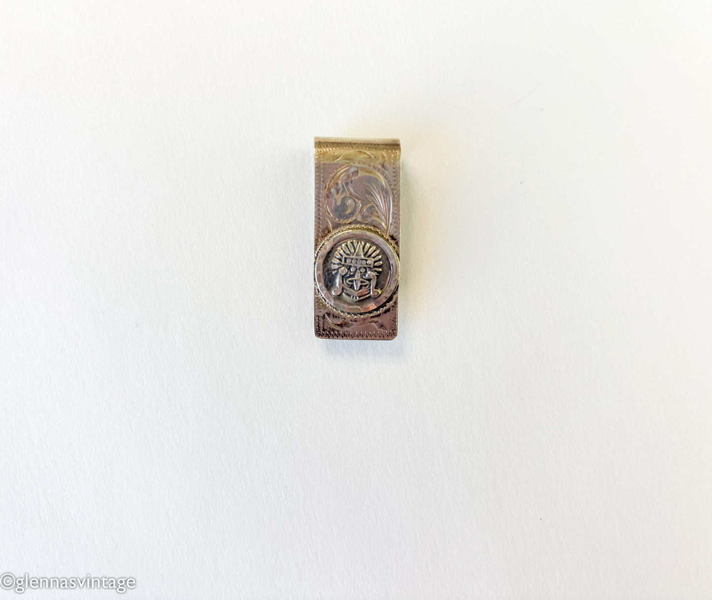 1950s Mexican Silver Money Clip | Aztec Mask Emblem