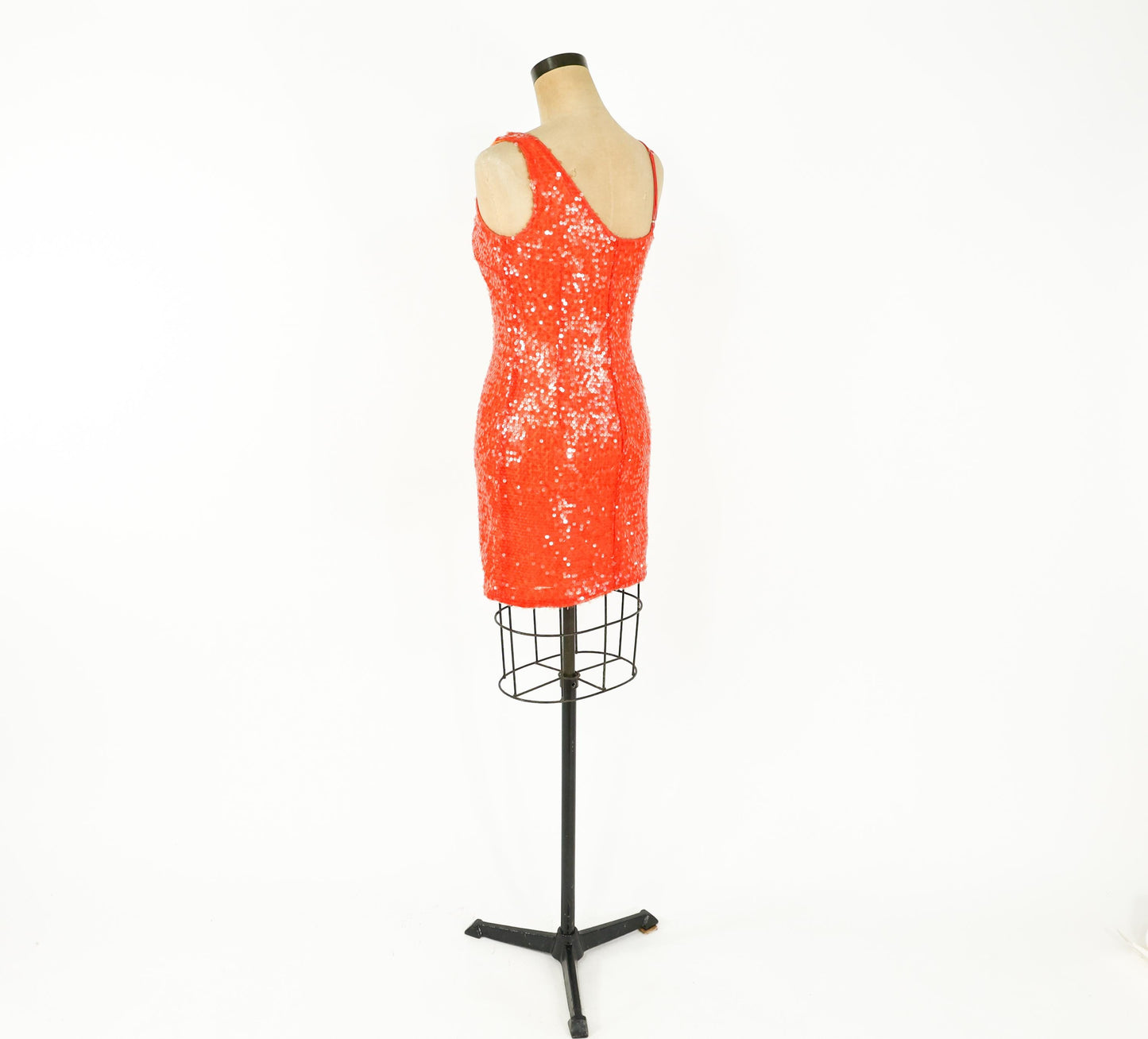 1990s Orange Sequin Mini Dress, One Shoulder Party Dress, Small