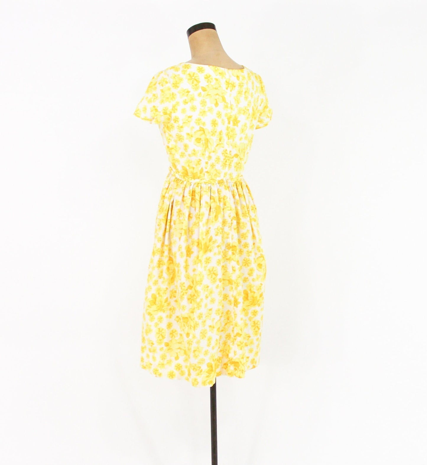 1950s Yellow Floral Day Dress, Small