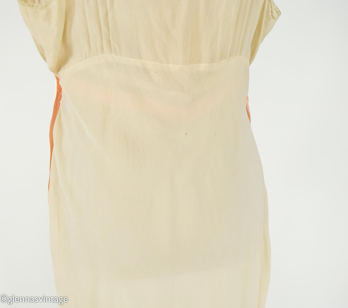 1930s Ivory Silk Chiffon Peignoir Set, Vintage Lace Nightgown, Small