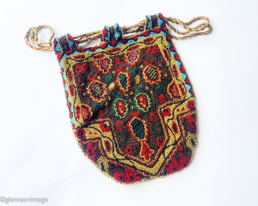 1900s Art Deco Beaded Pouch | Vintage Colorful Handbag