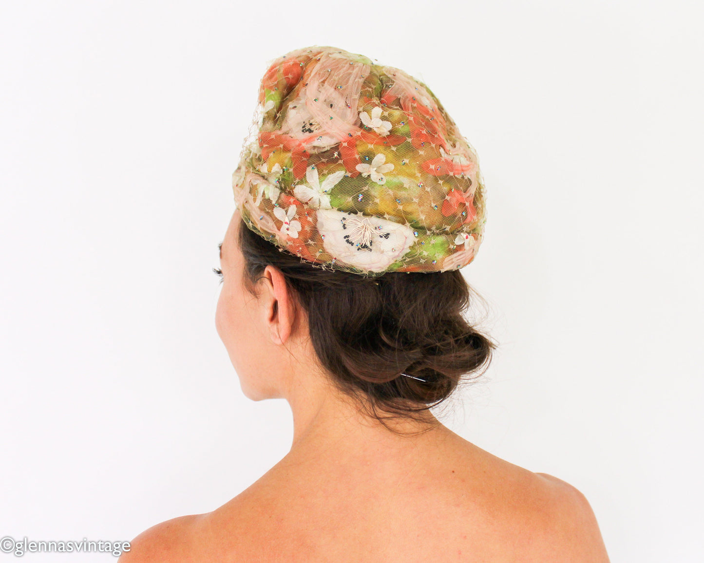 1950s Orange Floral Turban Hat