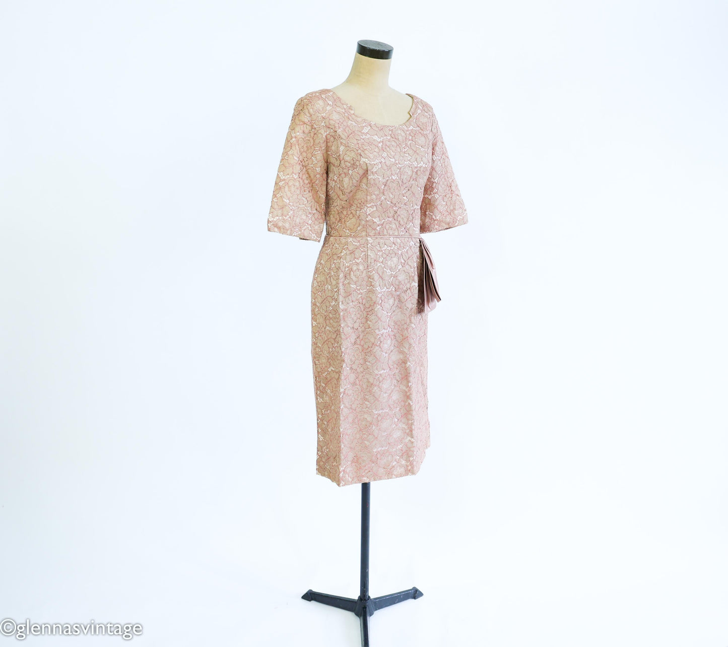 1950s Blush Pink Lace Cocktail Dress, Medium
