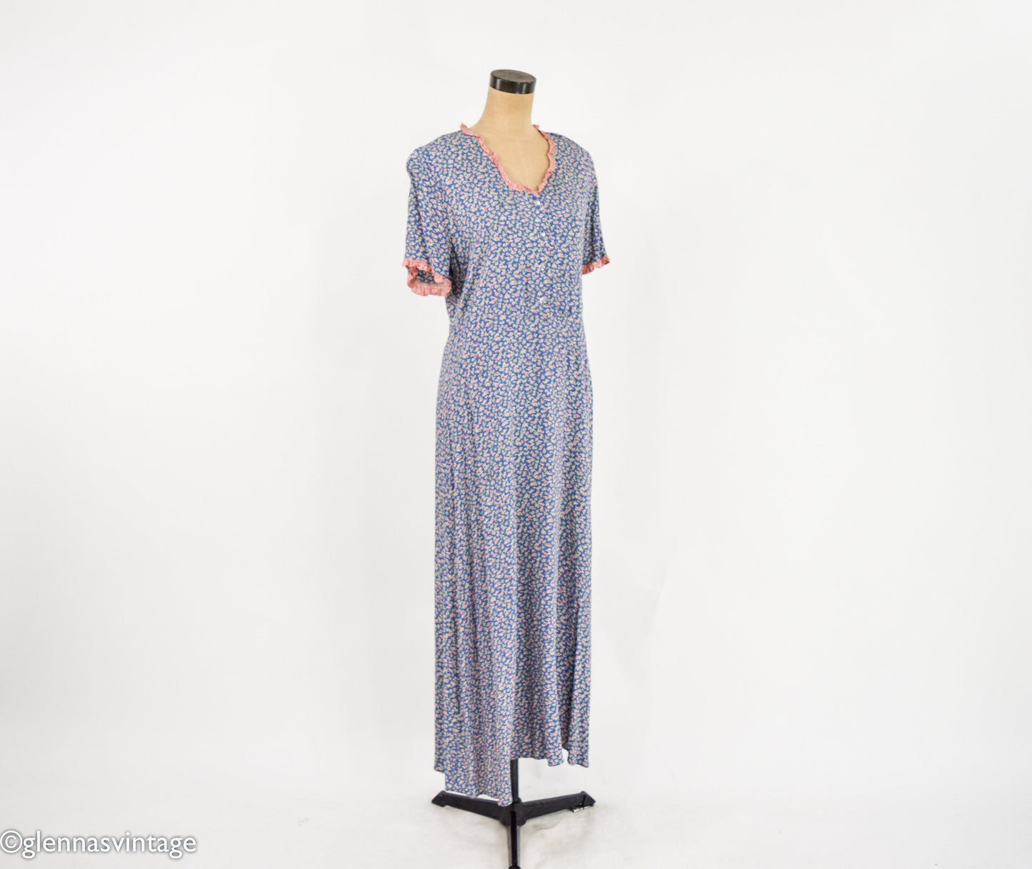 1990s Blue Flowered Dress | Bias Cut Dress, Medium