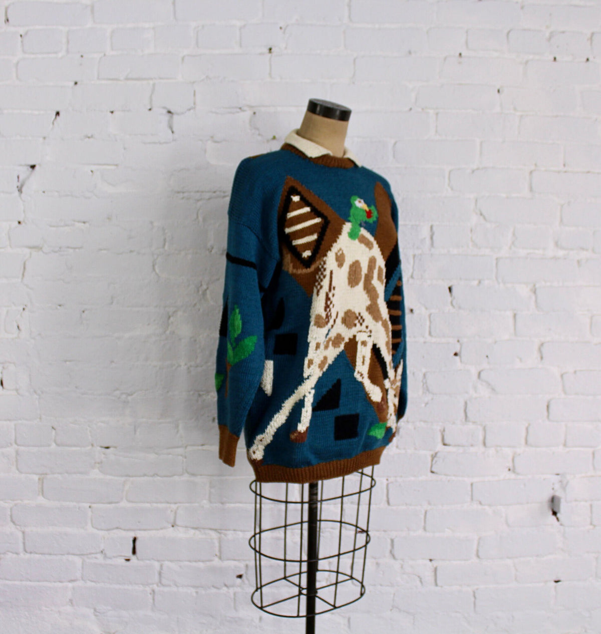 1980s BEREK Giraffe Knit Sweater, Large