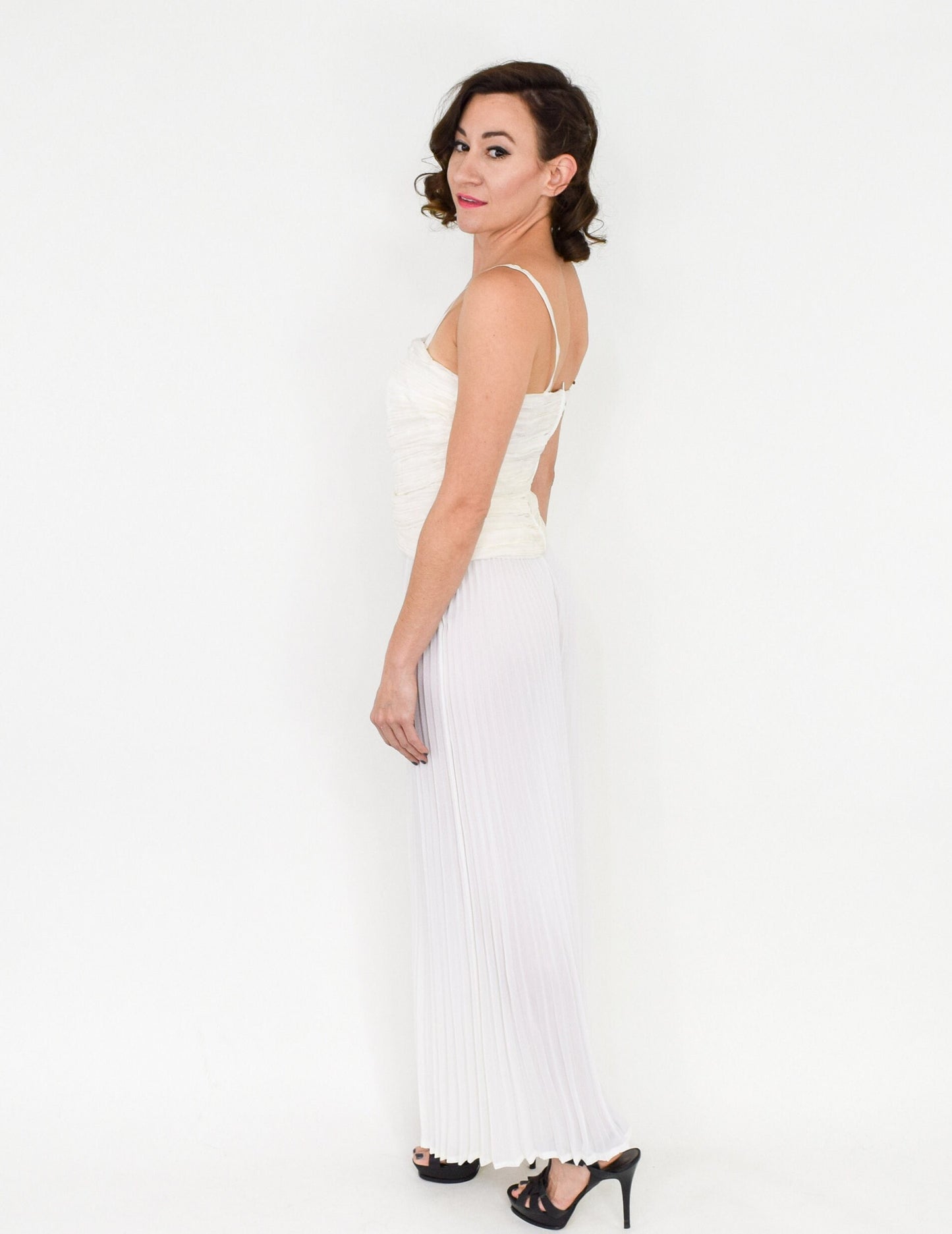1990s Emporio Armani White Silk Chiffon Palazzo Pant Set, Medium