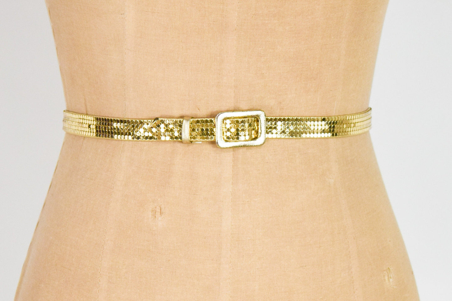 1980s Gold Mesh Skinny Belt | 80s Gold Leather & Mesh Belt