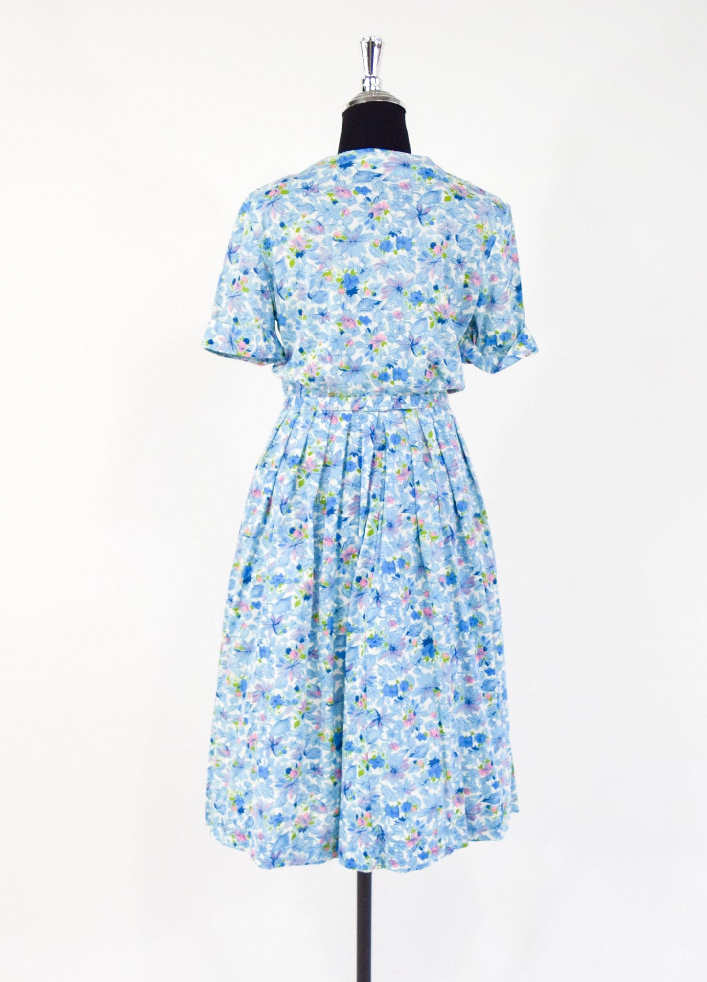 1950s Blue Floral Nylon Day Dress, Medium