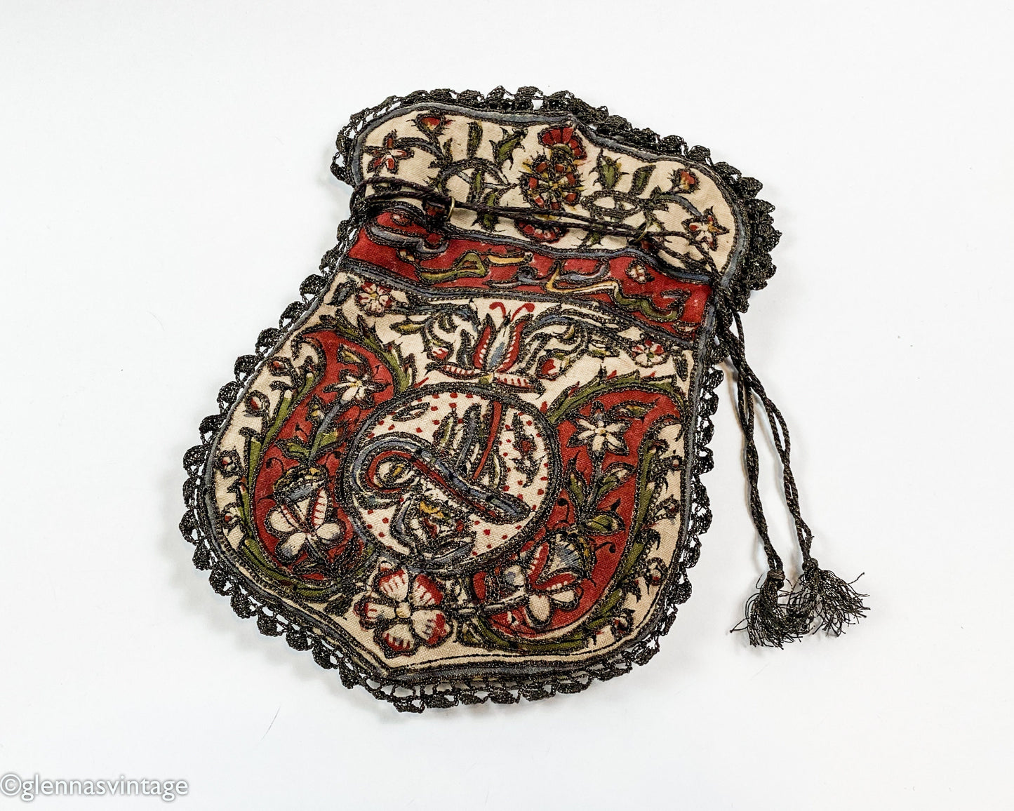 1900s Embroidered Evening Bag |  Vintage Drawstring Pouch