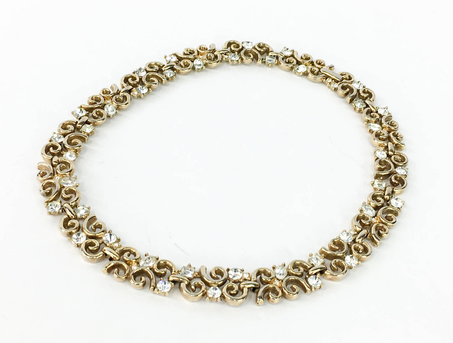 Trifari Vintage  Rhinestone Choker | 1950s Gold & Rhinestone Necklace