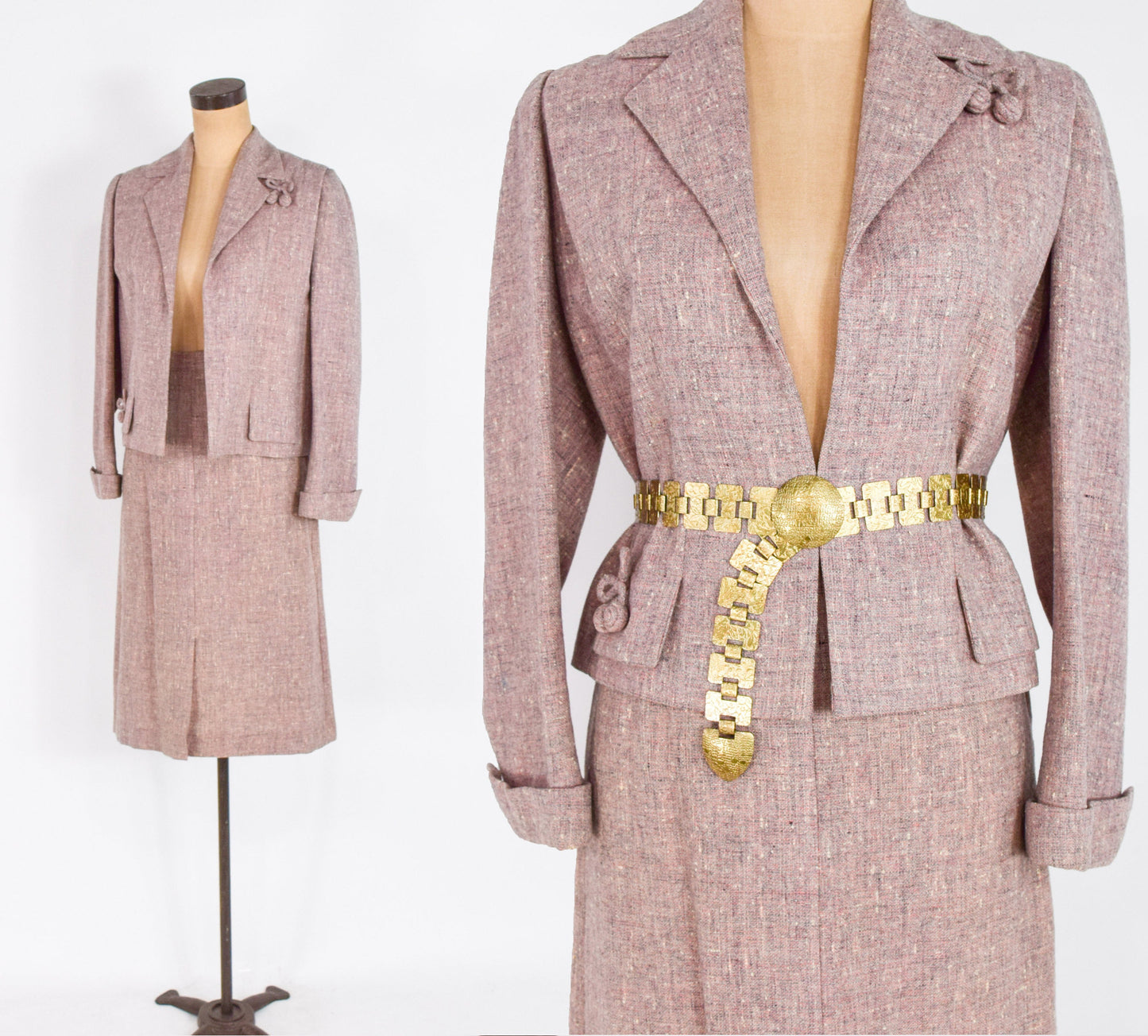 1950s Pink Wool Tweed Suit: A Wilshire Classic, Small