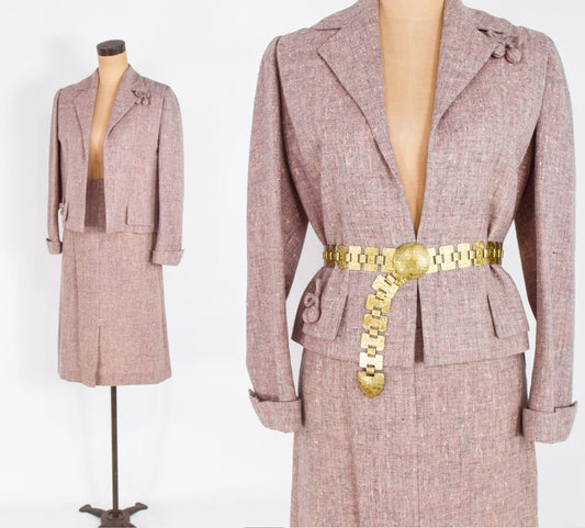 1950s Pink Wool Tweed Suit: A Wilshire Classic, Small