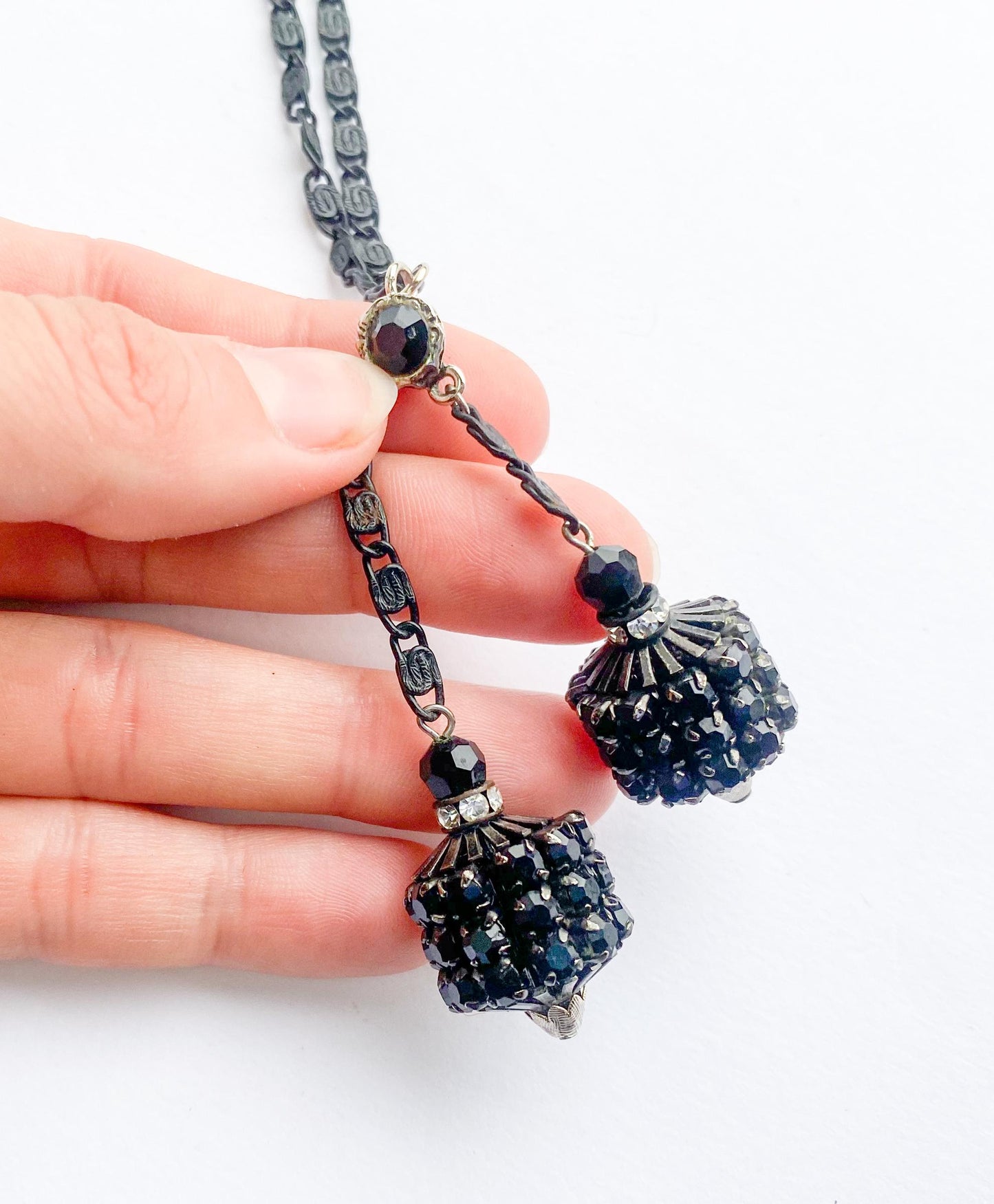 1950s Black Bolo Necklace | Vintage Rhinestone Pendant