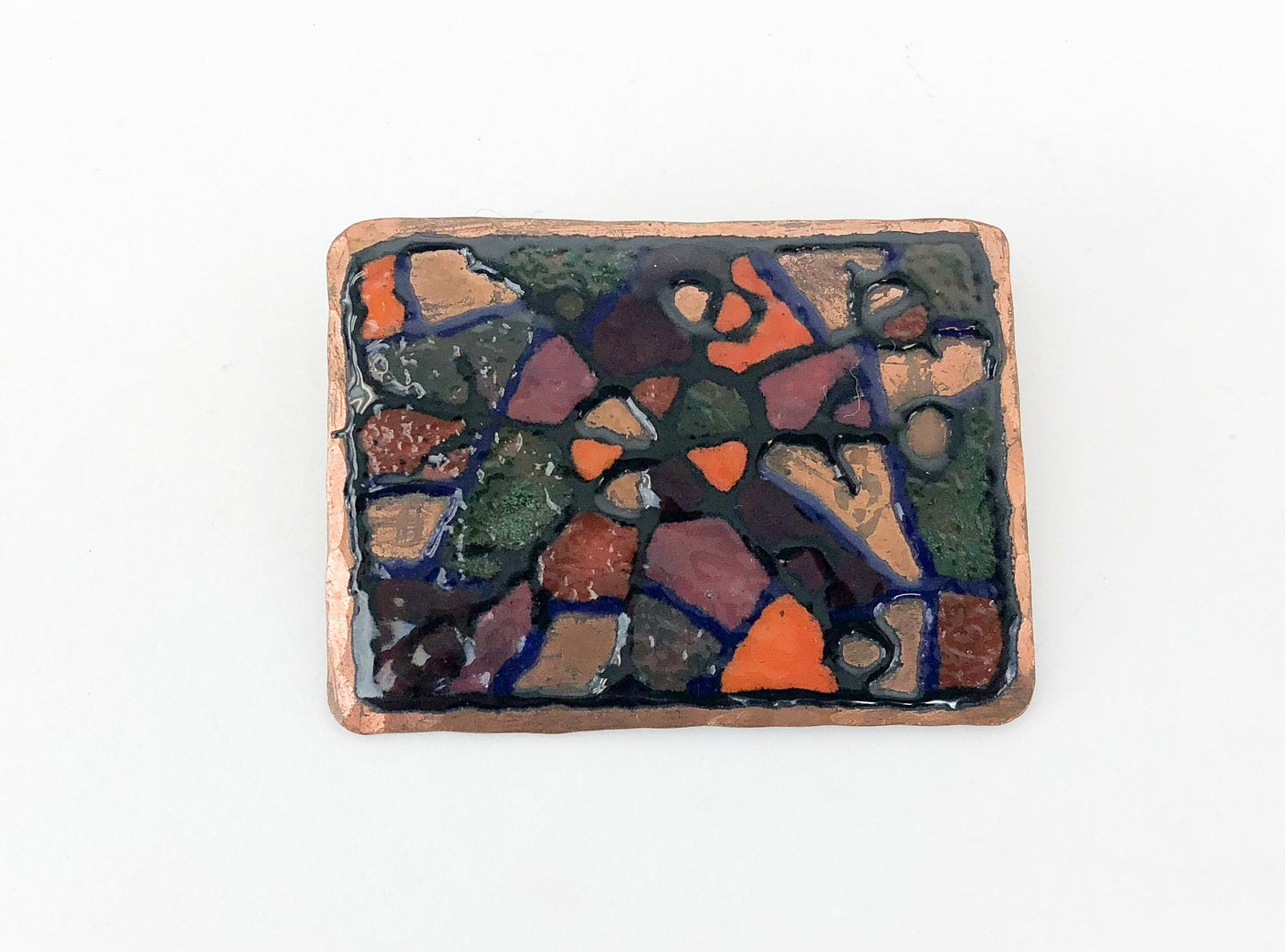 1960s Copper & Enamel Brooch | 60s Colorful Abstract Enamel Brooch | SH Norway