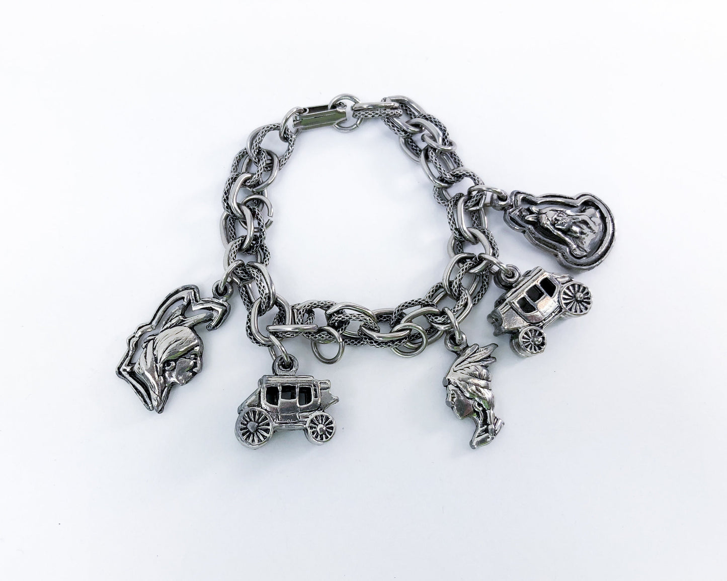 1950s Western Charm Bracelet | 50s Silver Charm Bracelet | Cowboys & Indians Bracelet | Rockabilly