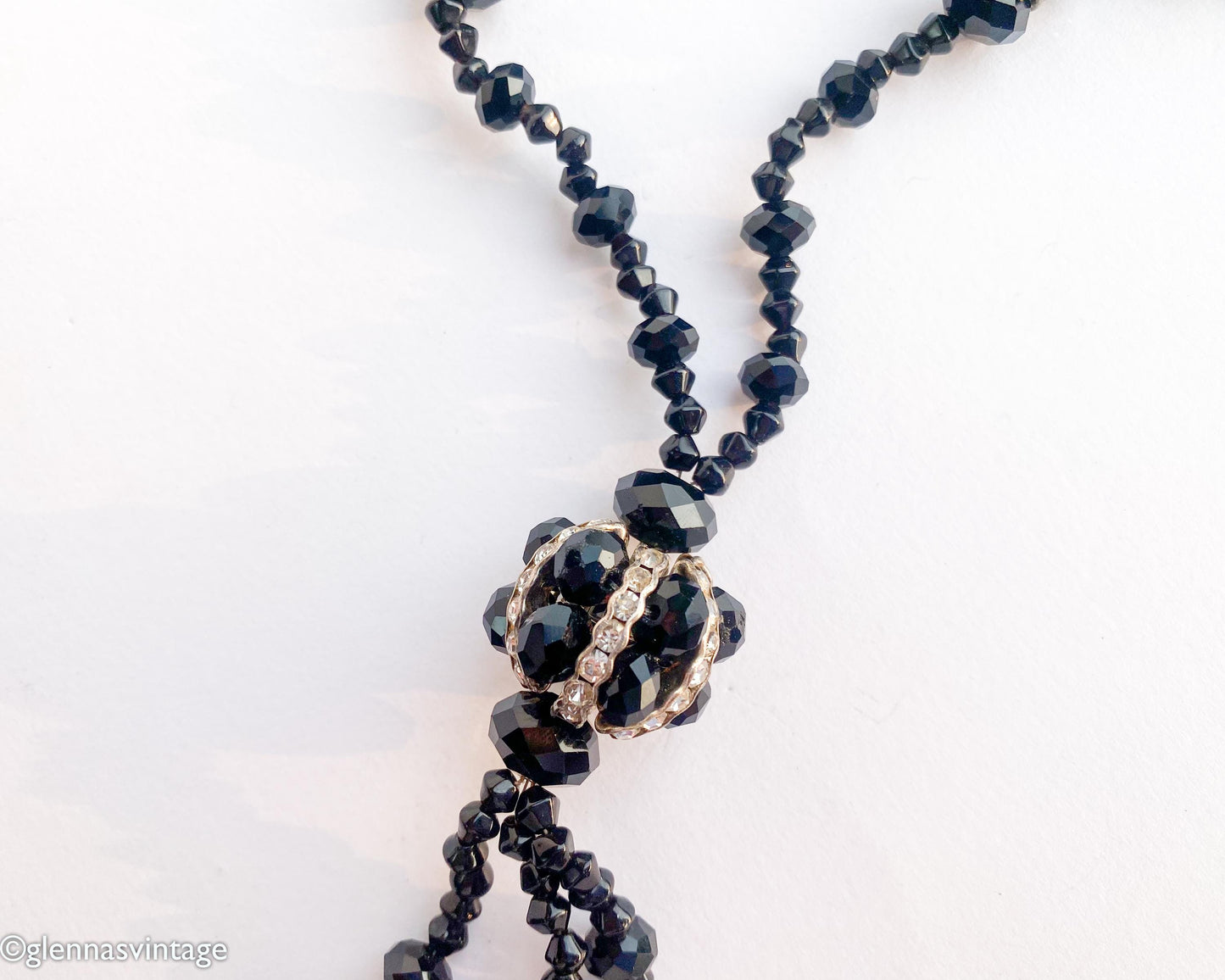 1960s Black Glass  Pendant Necklace | 60s