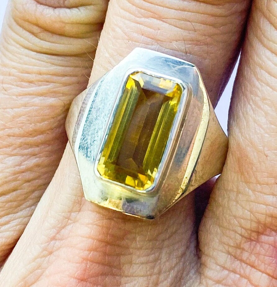 1970s Silver & Topaz Ring | 70s Topaz Glass Silver Ring | Size 7.75