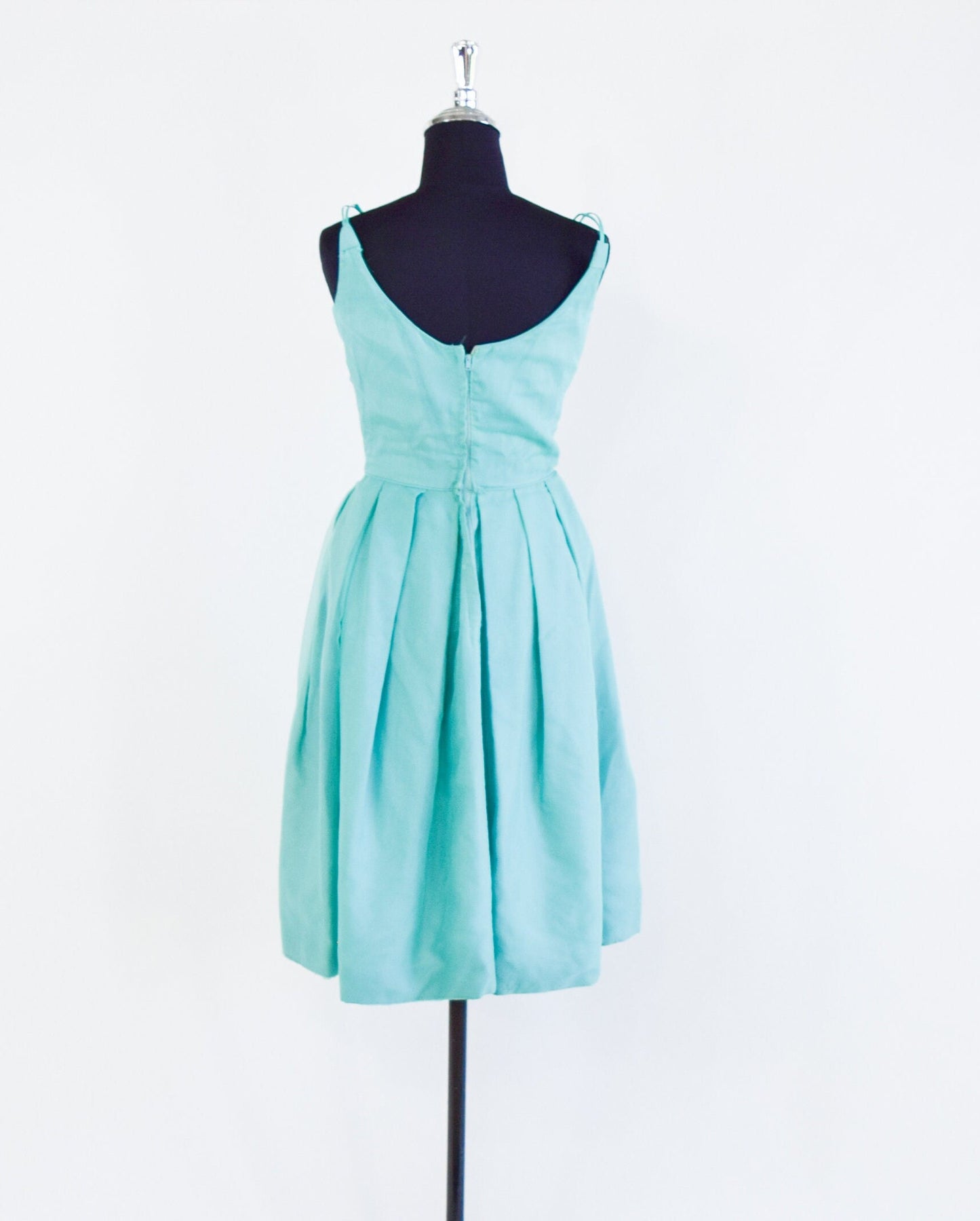 1950s Turquoise Taffeta Party Dress & Lace Jacket, Small