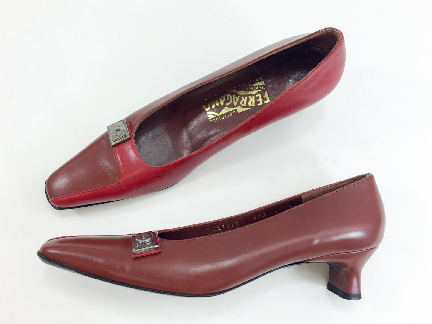 Vintage Ferragamo Leather Pumps | 1980s Red Low Heel Shoes, US 8N