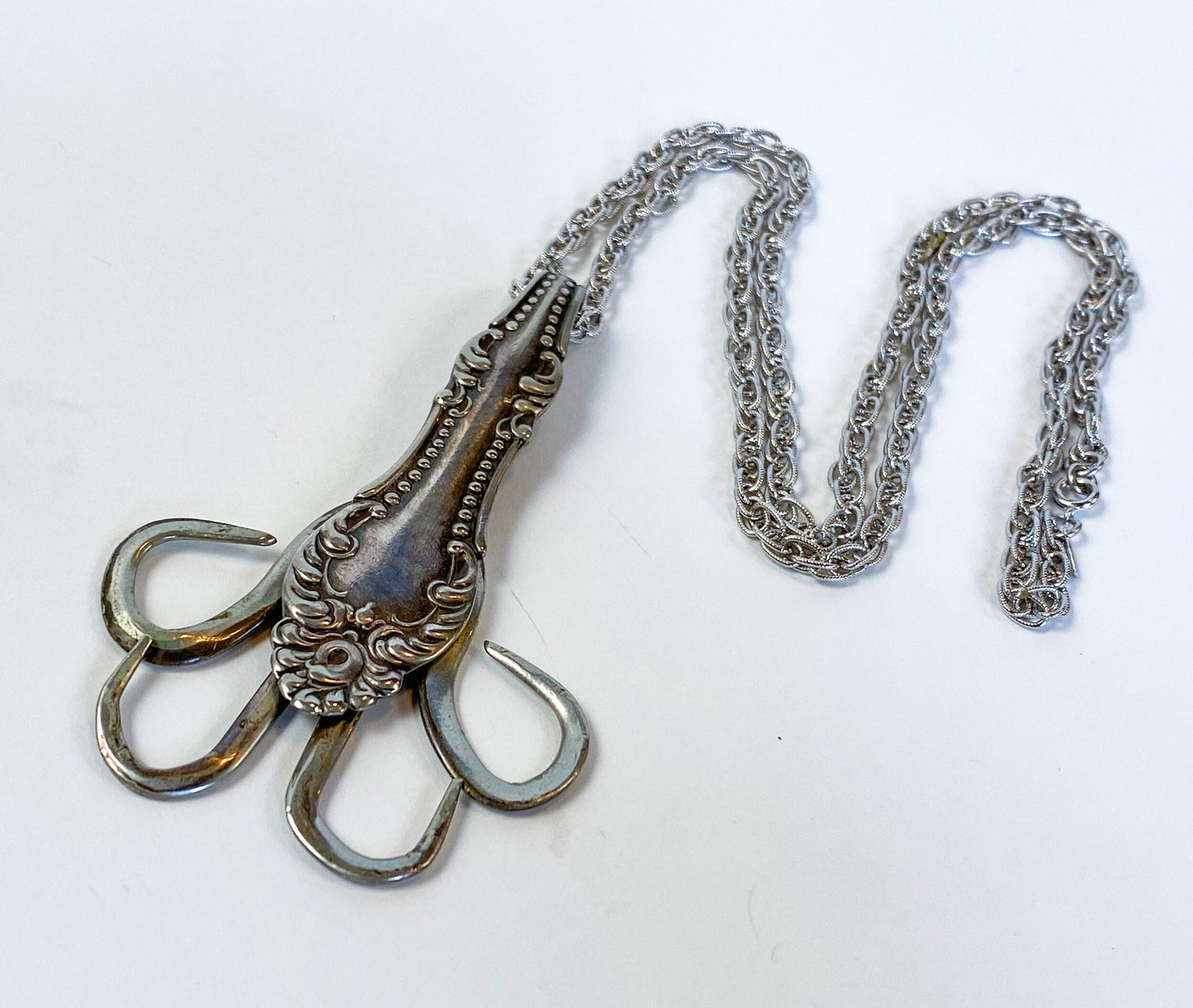 Sterling Silver Fork Pendant | Upcycled Dinner Fork Brooch
