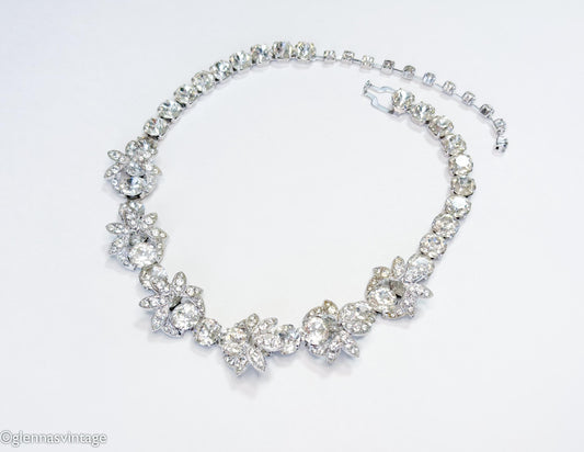 1950s Eisenberg Silver Rhinestone Choker Necklace