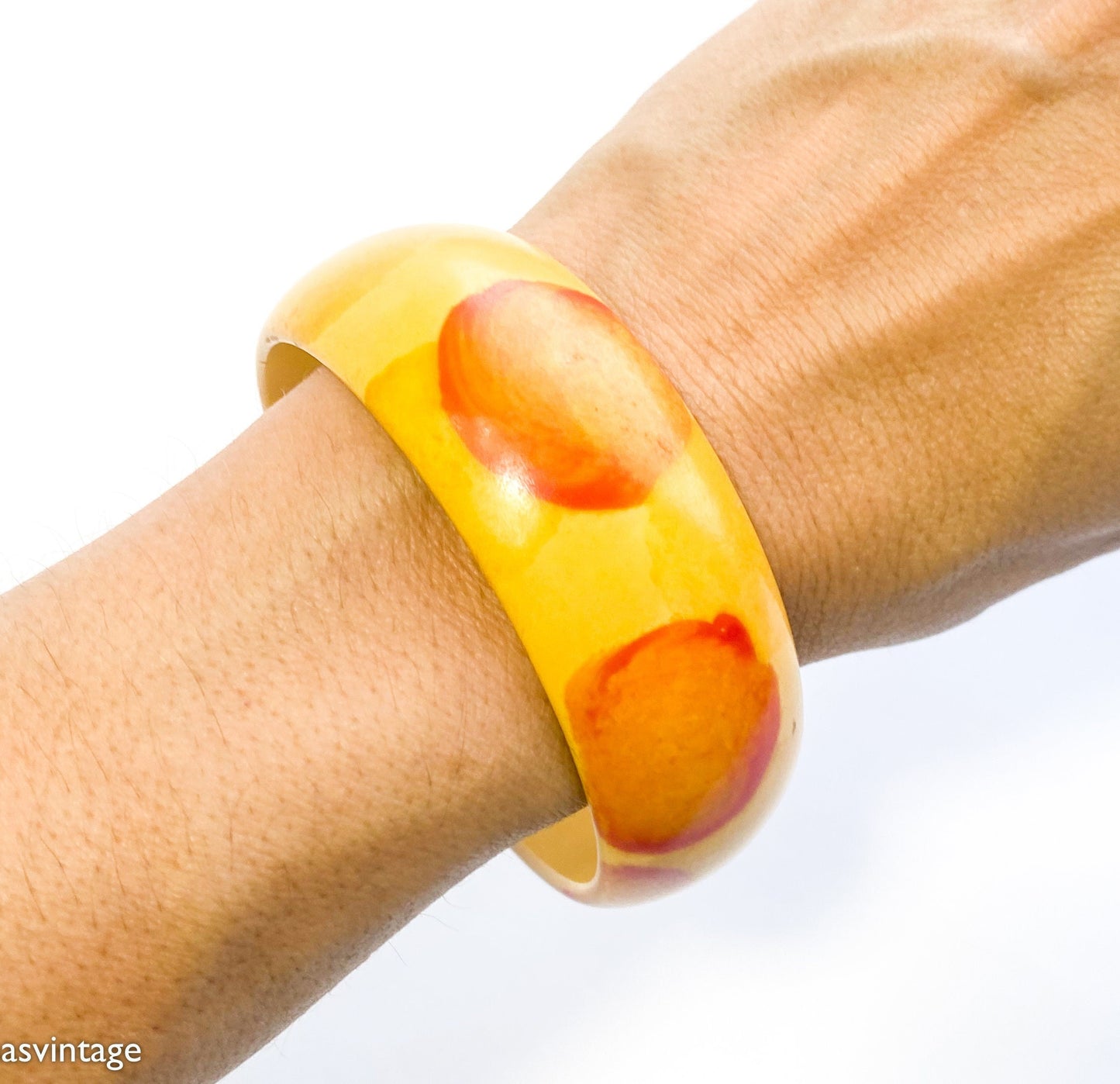1930s Butterscotch Bakelite Bangle | Yellow Polka Dot Bracelet