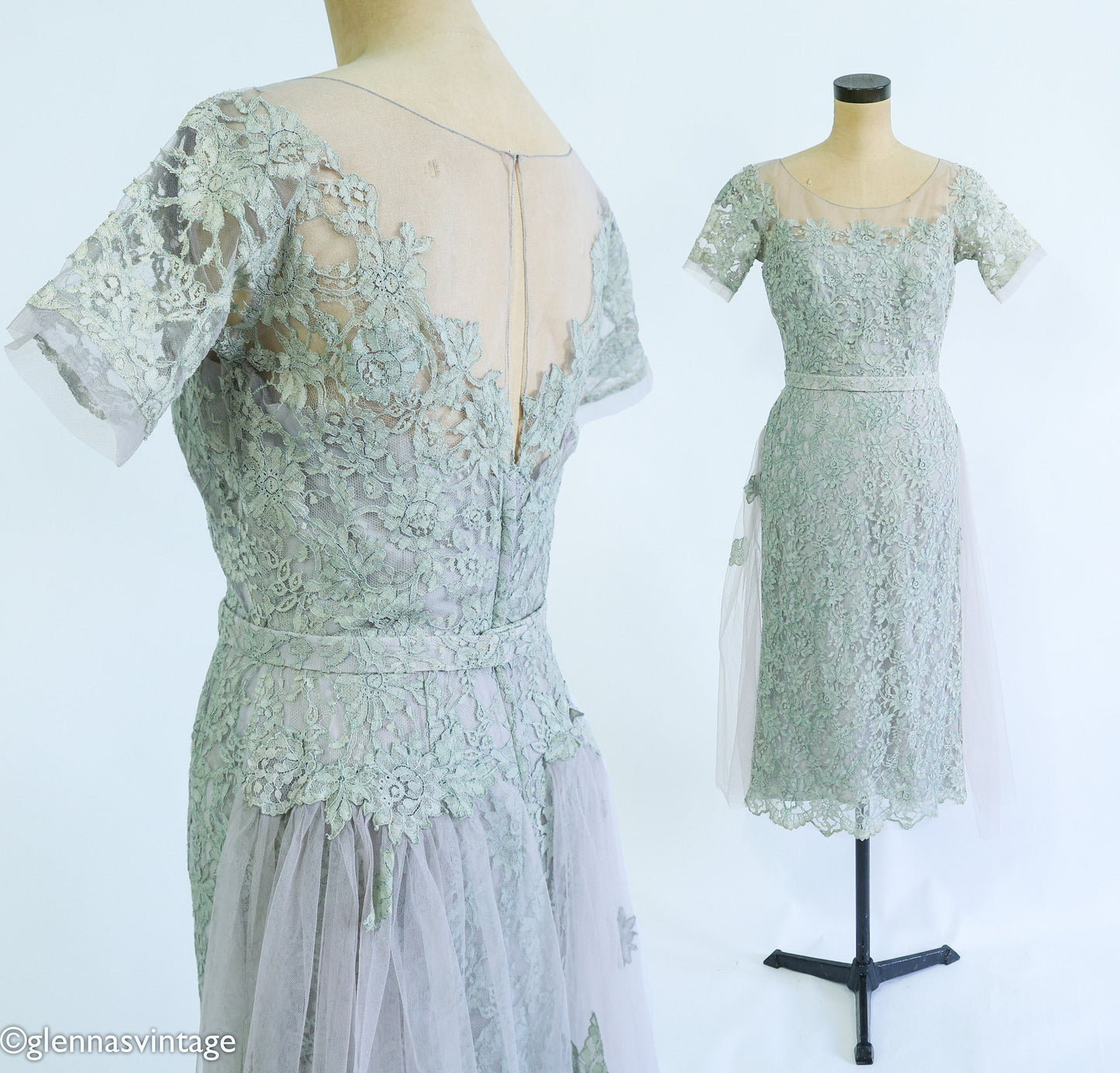 1950s Dove Gray Tulle Tea Party Dress, Small