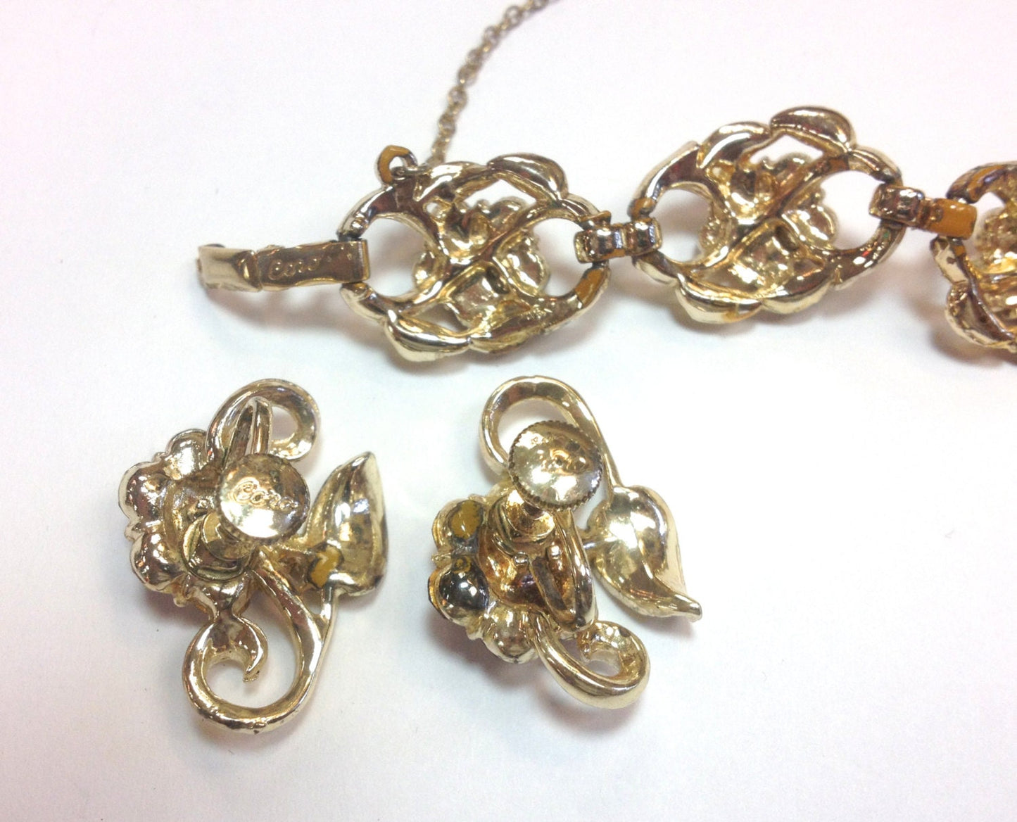 Coro | 1950s Lavender Rhinestone Flowers Bracelet Set | 50s Purple Bracelet & Earring Set | Purple Rhinestone Set | Coro