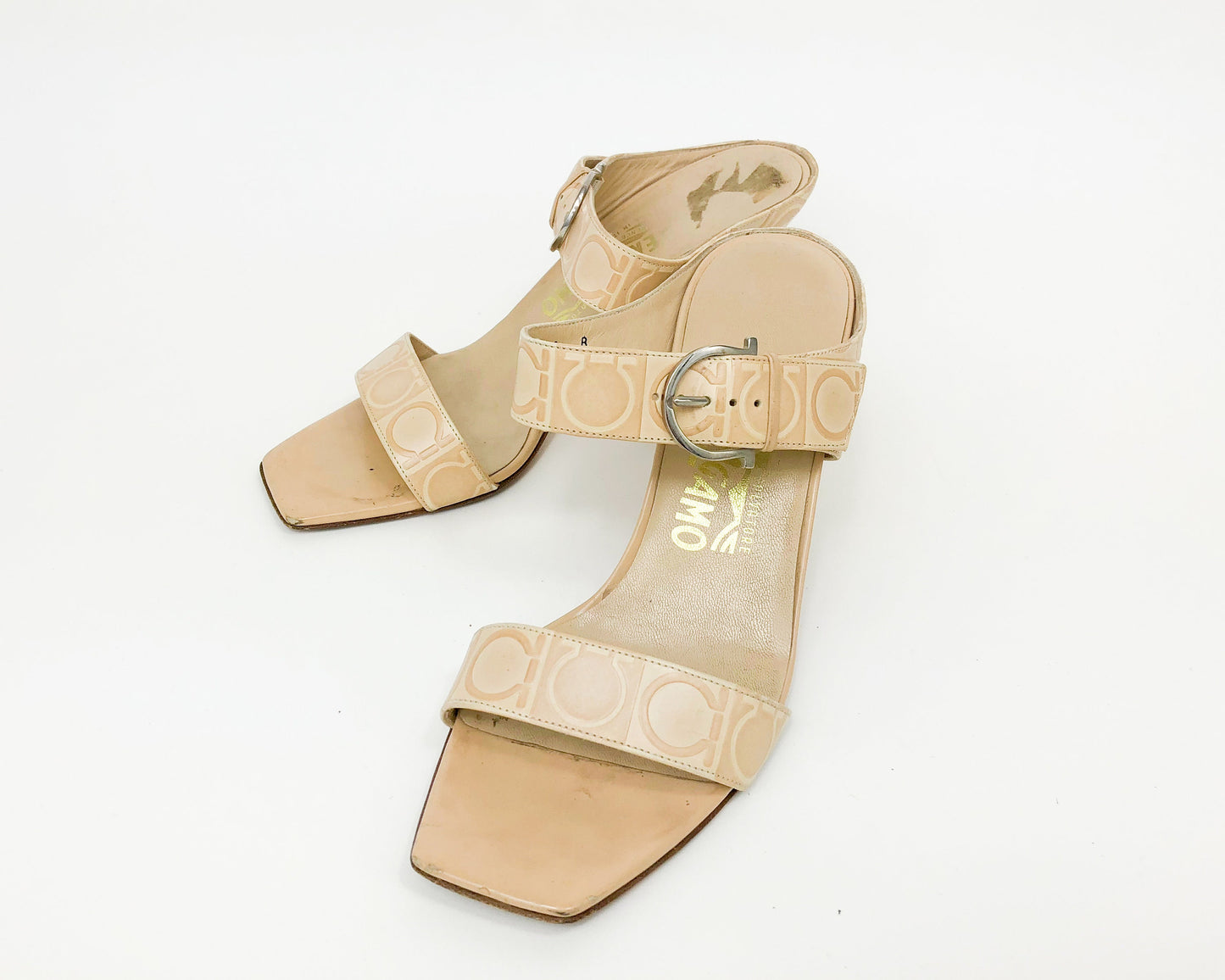 1980s Ferragamo Beige Leather Heels | Strappy Sandals US 8