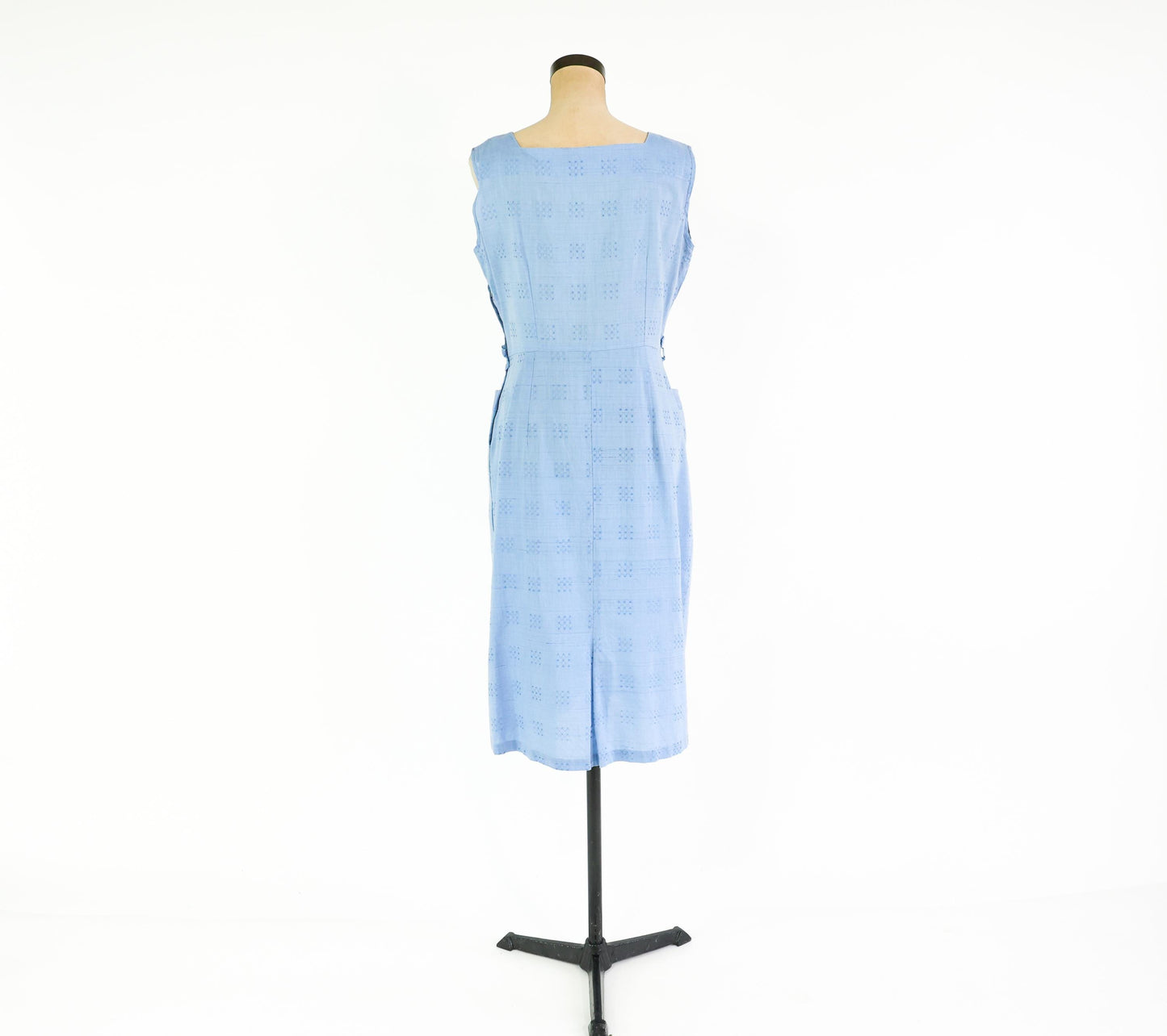 1950s Blue Print Cotton Day Dress, Large