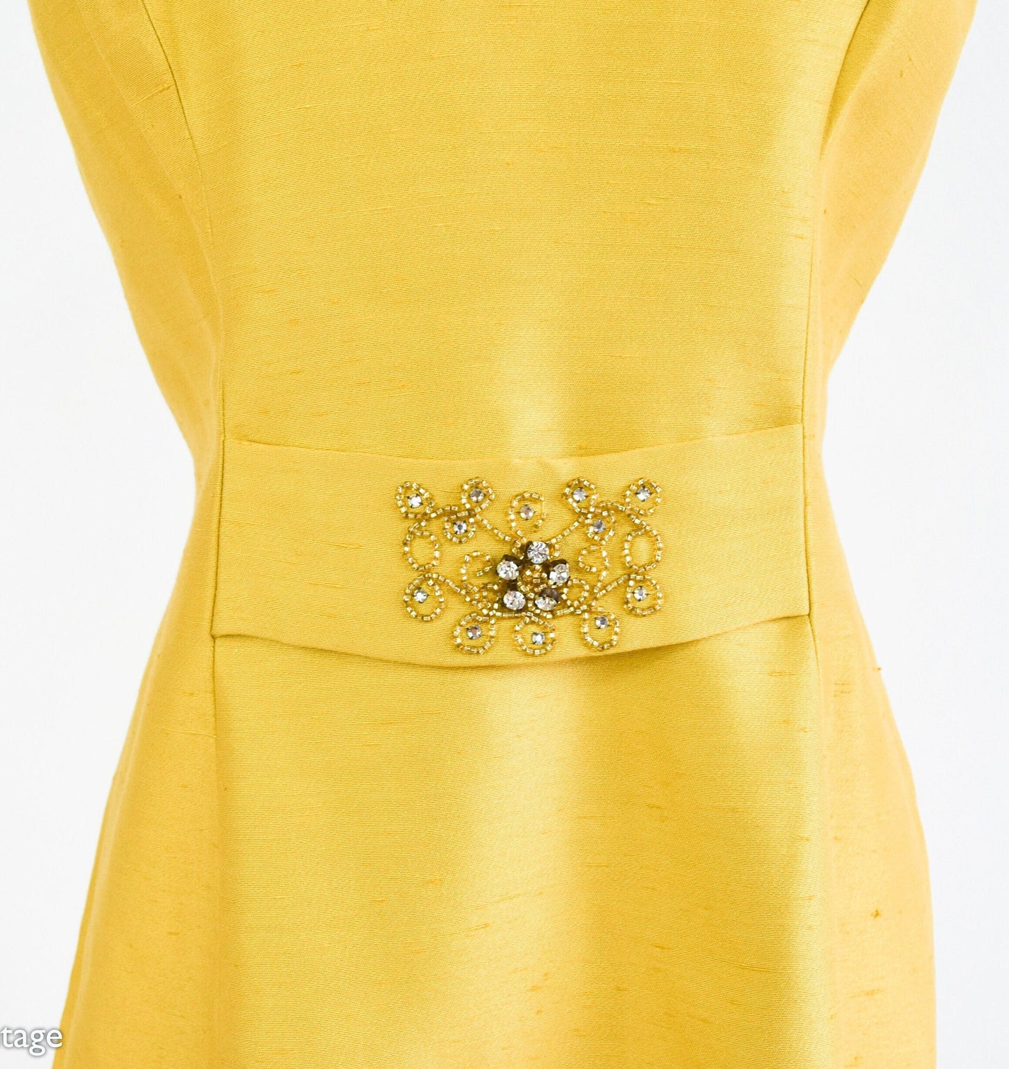 1950s Yellow Silk Shantung Dress, Medium