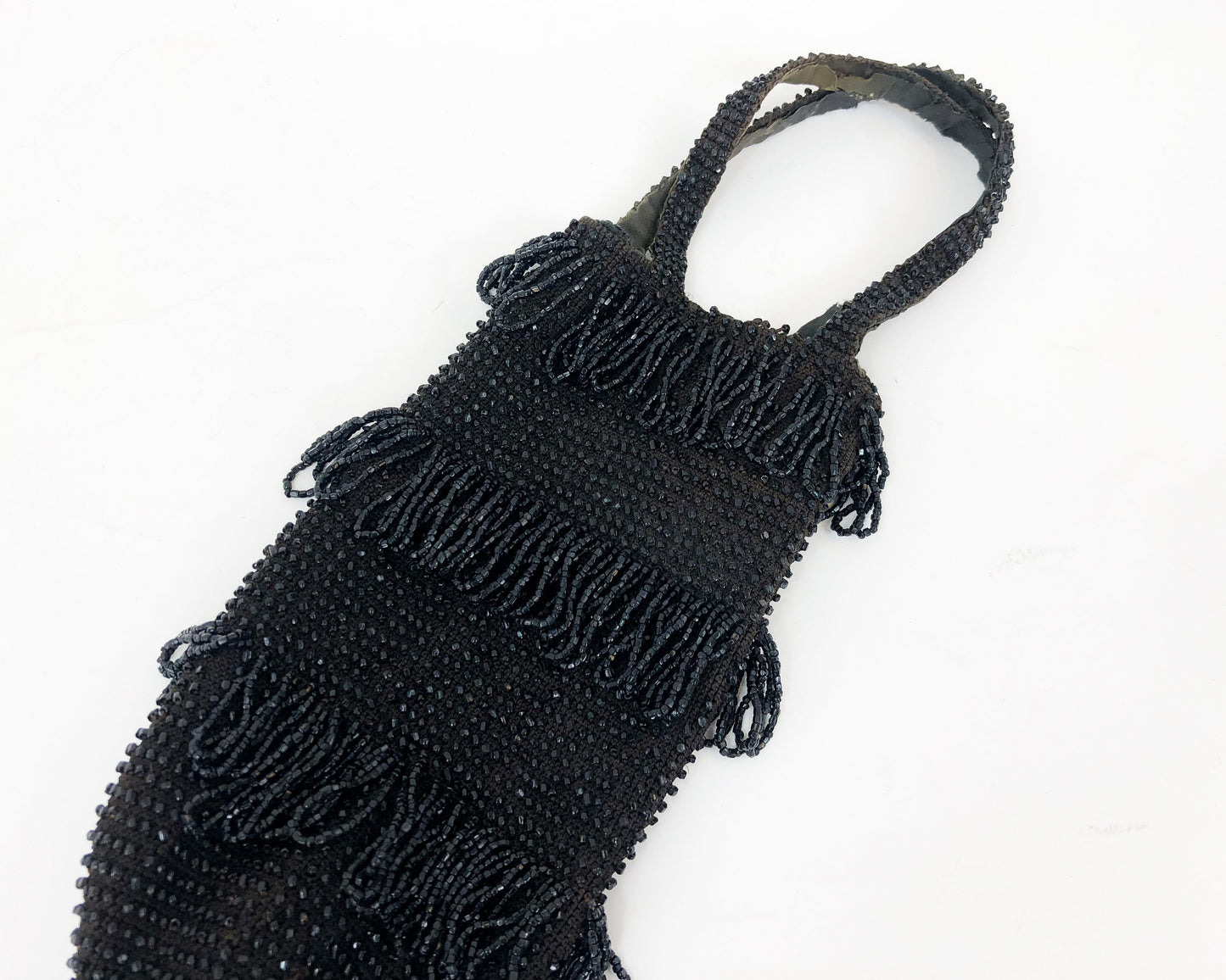 1900s Black Glass Bead Purse with Tassel