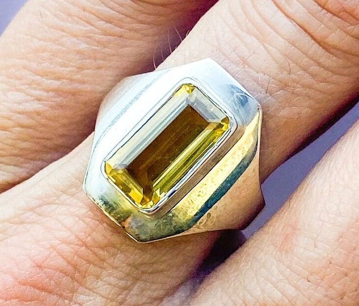 1970s Silver & Topaz Ring | 70s Topaz Glass Silver Ring | Size 7.75