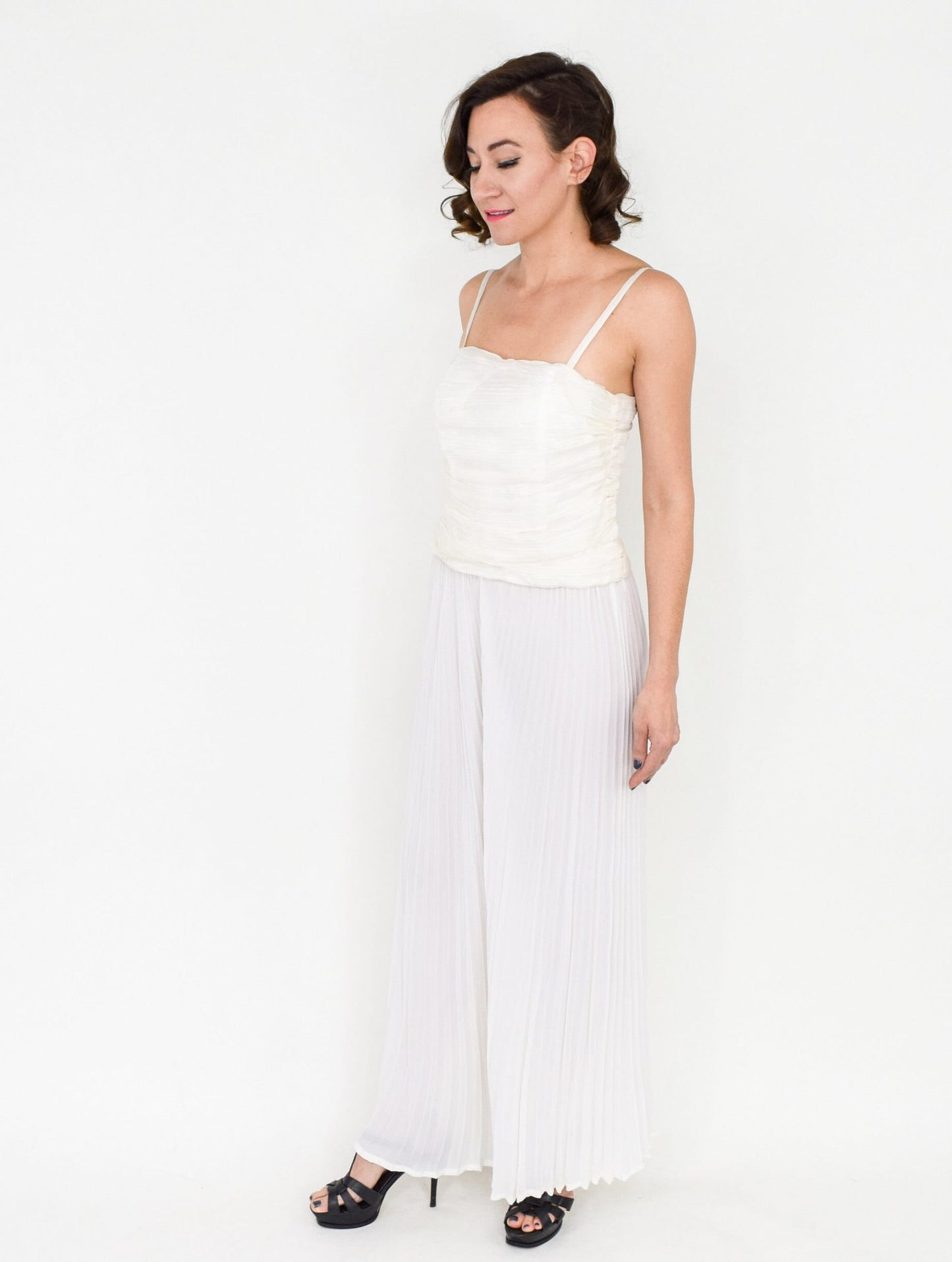 1990s Emporio Armani White Silk Chiffon Palazzo Pant Set, Medium