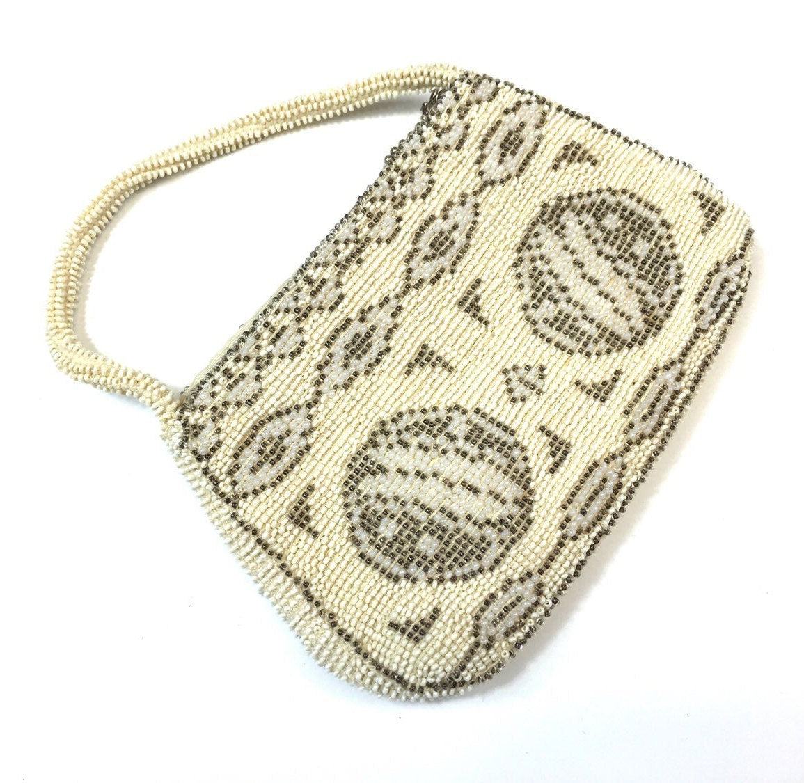 1930s Creme Beaded Purse | Art Deco Beaded Clutch | Czechoslovakia