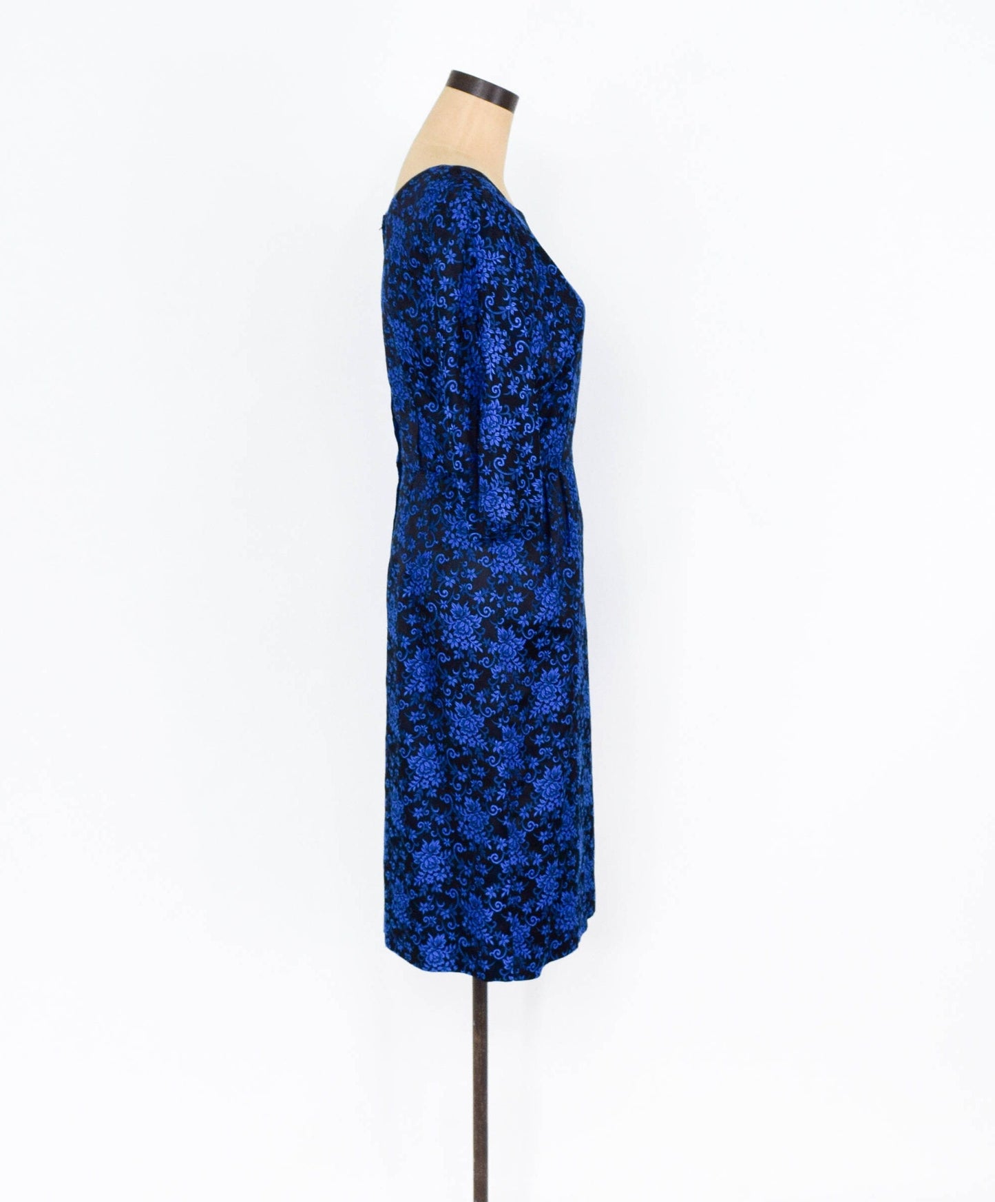 1950s Royal Blue Floral Brocade Party Dress, Medium