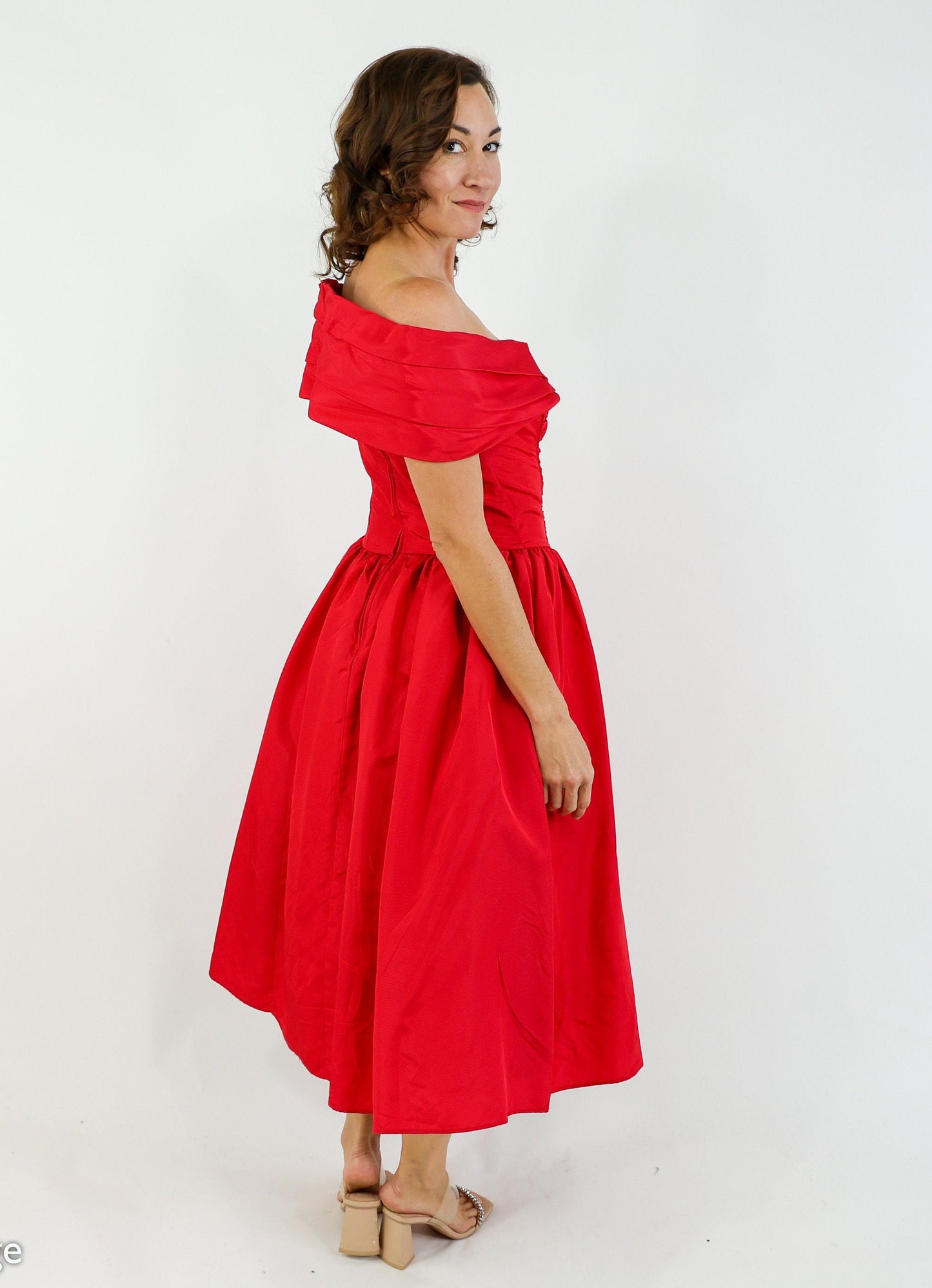 1980s Jessica McClintock Red Taffeta Party Dress, Small