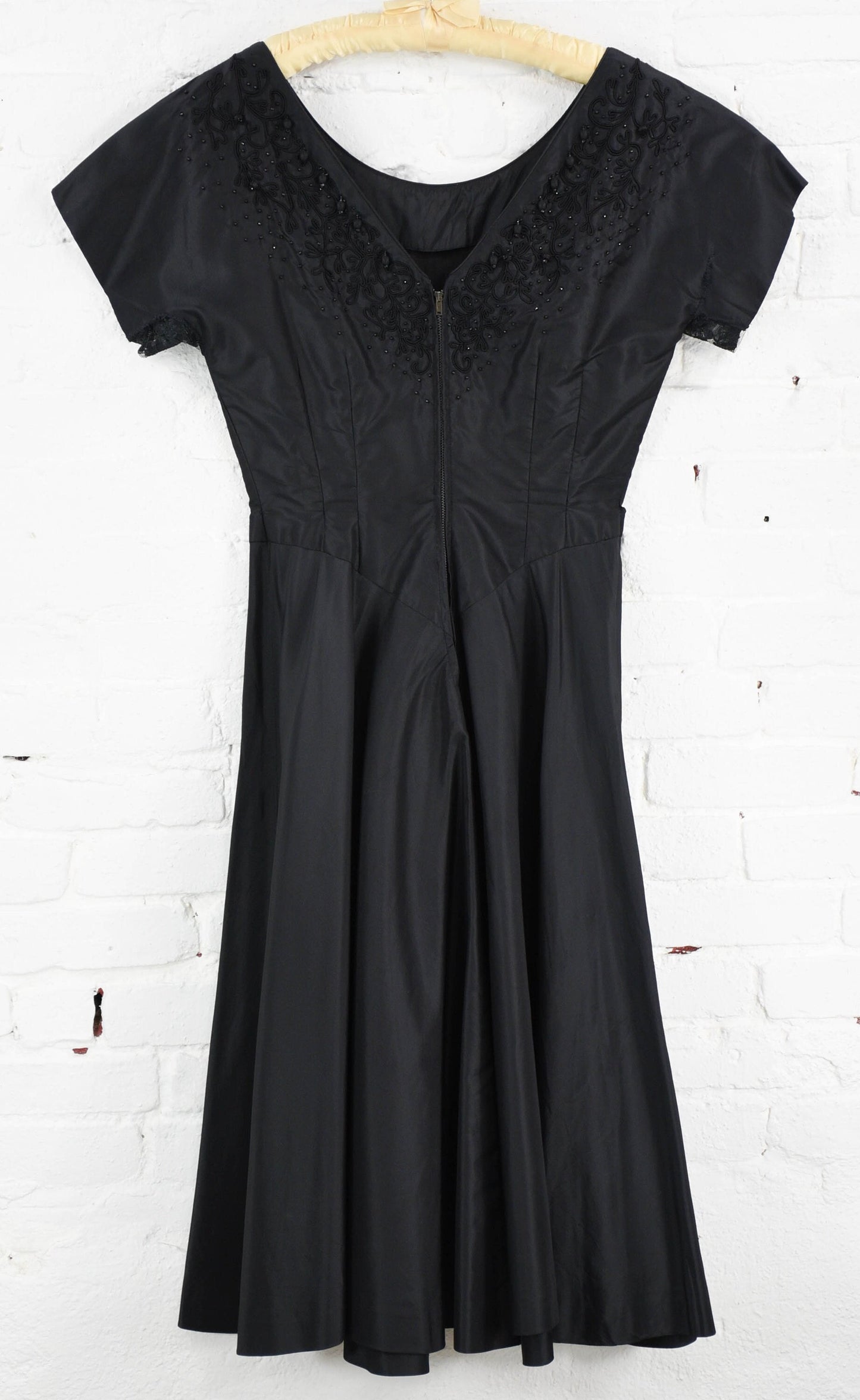 1950s Black Party Dress with Beaded Detail, Medium