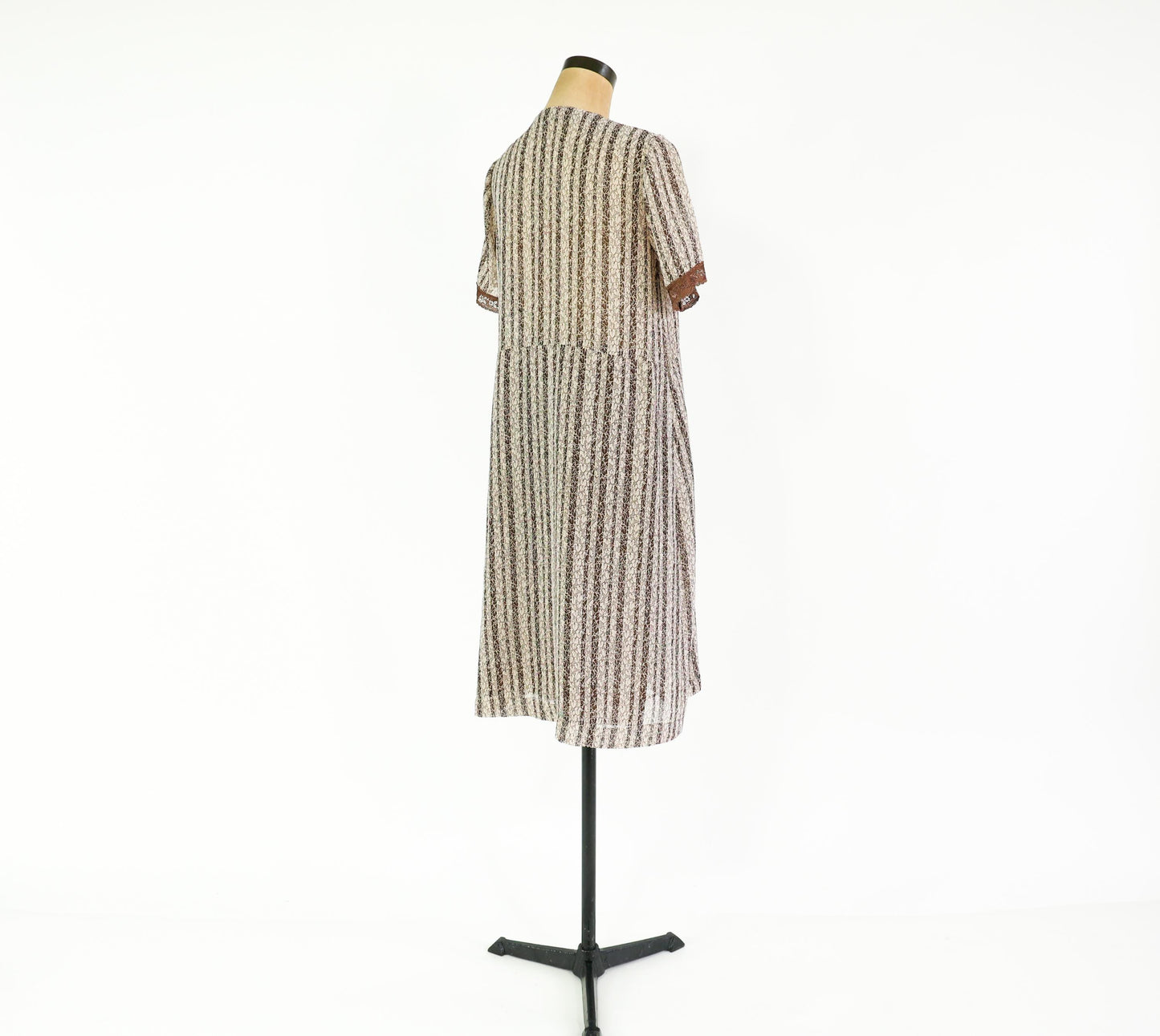1940s Brown Striped Day Dress, Extra Large