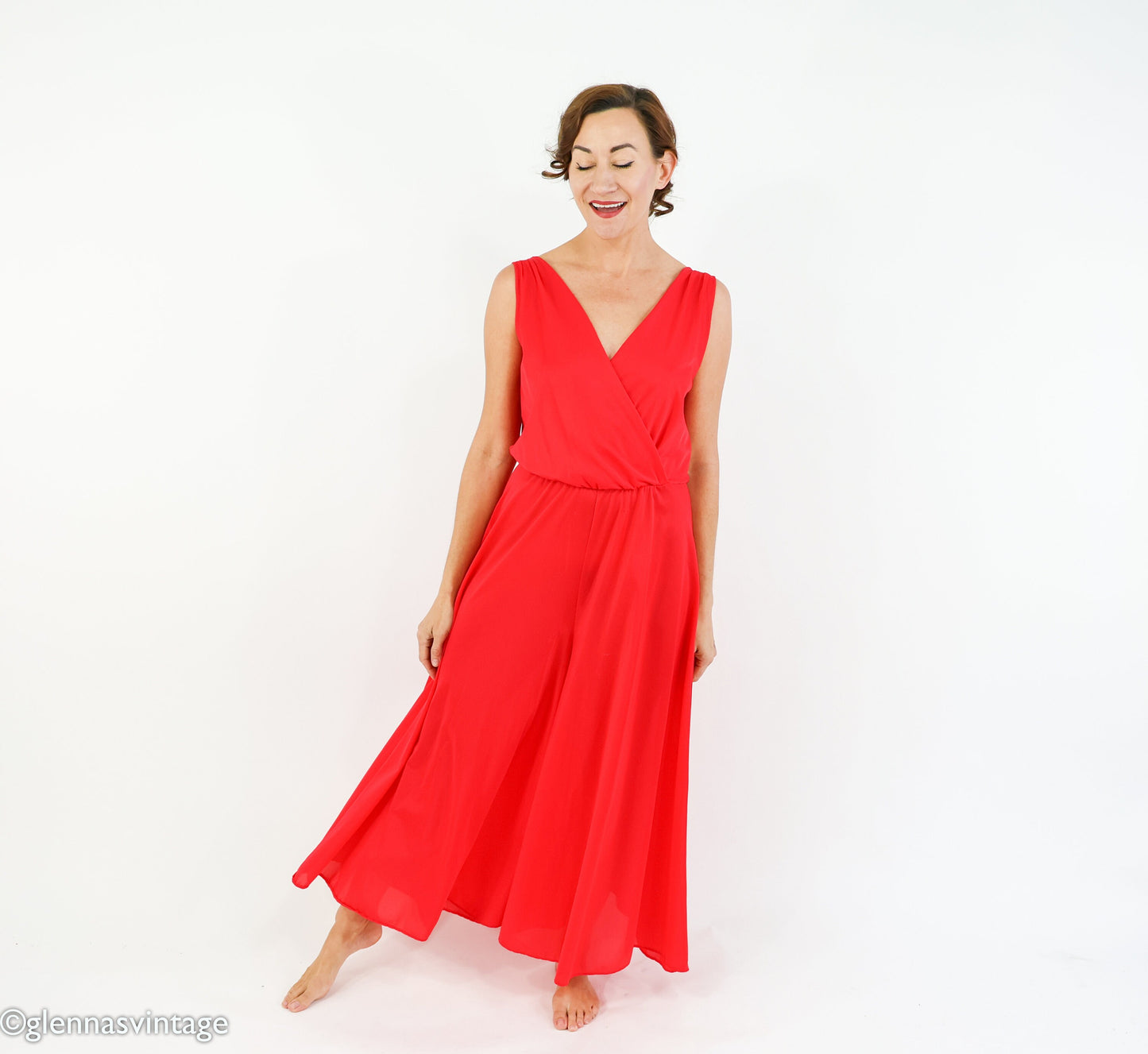 1970s Red Nylon Jumpsuit | 70s Red Loungewear | Jer Marai | Medium