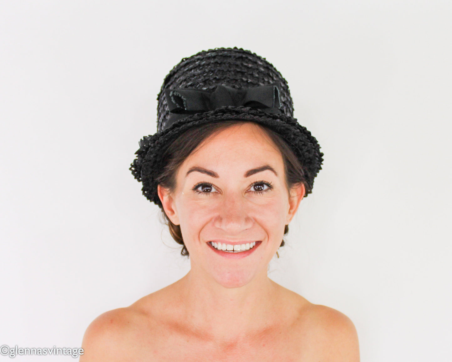 1960s Black Raffia Woven Bucket Hat, Mr. Charles