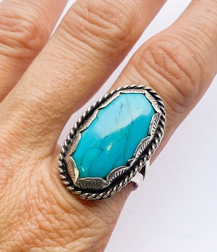 1960s Sterling Silver Turquoise Ring | Southwestern Style, Size 8 1/2
