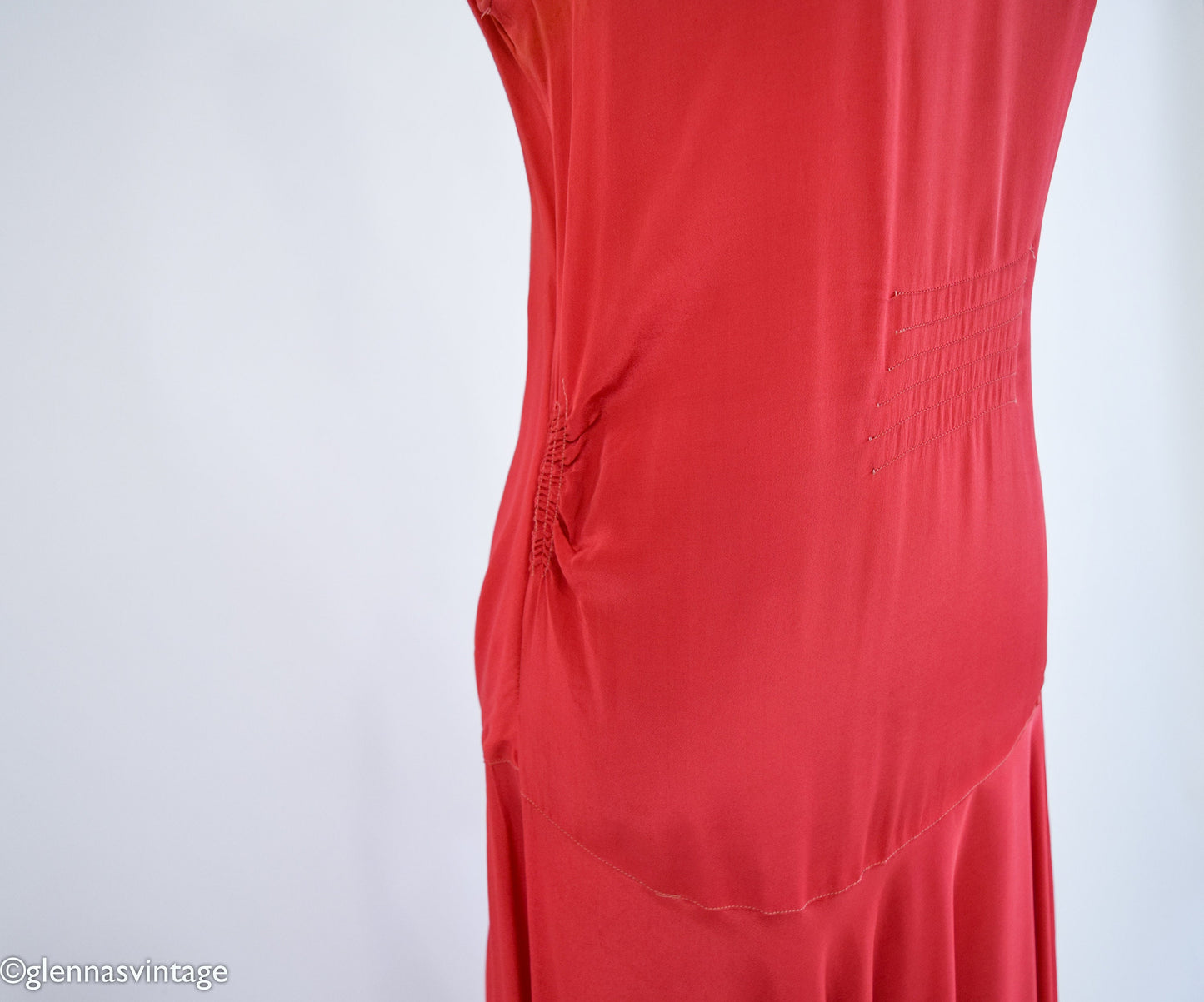 1930s Red Silk Crepe Evening Dress, Gatsby Party Gown, Small