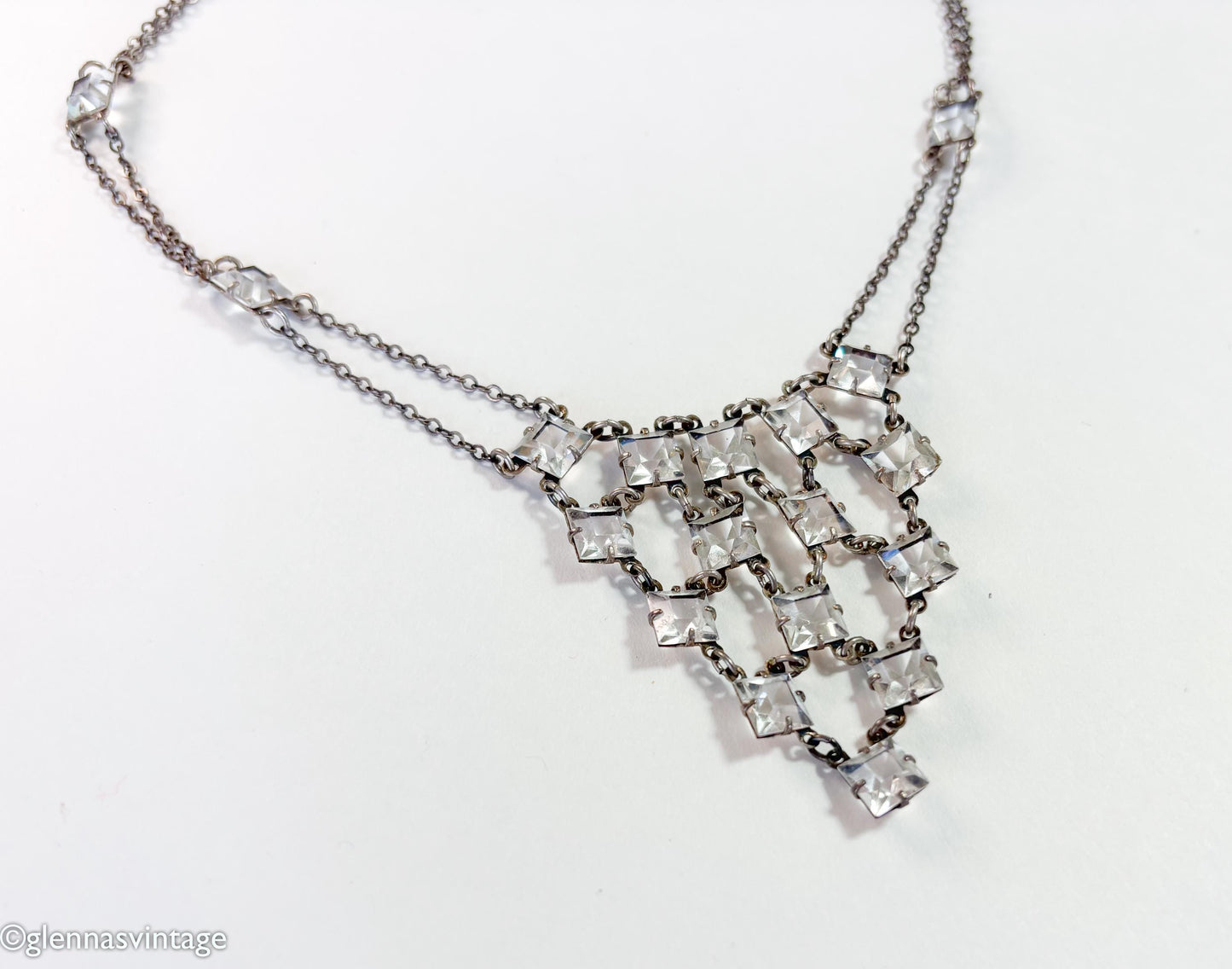1930s Vintage Art Deco Crystal Bracelet or Necklace, Sterling Silver Setting