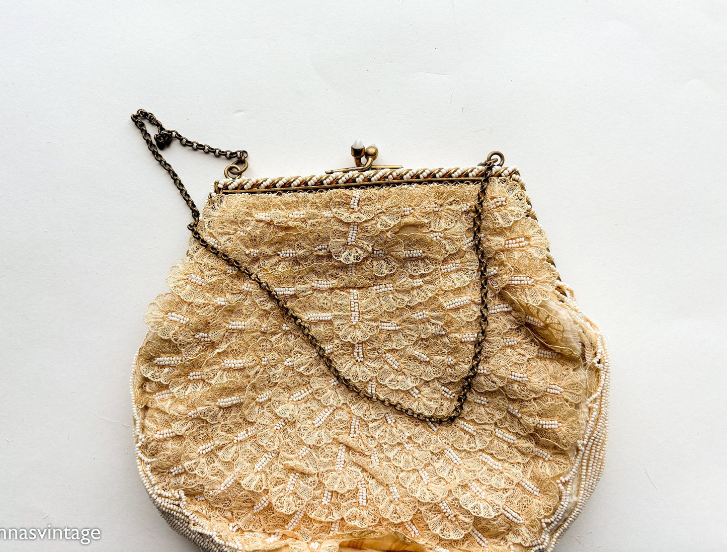 1930s Lace & Pearl Handbag | Small Pearl Purse | I Magnin