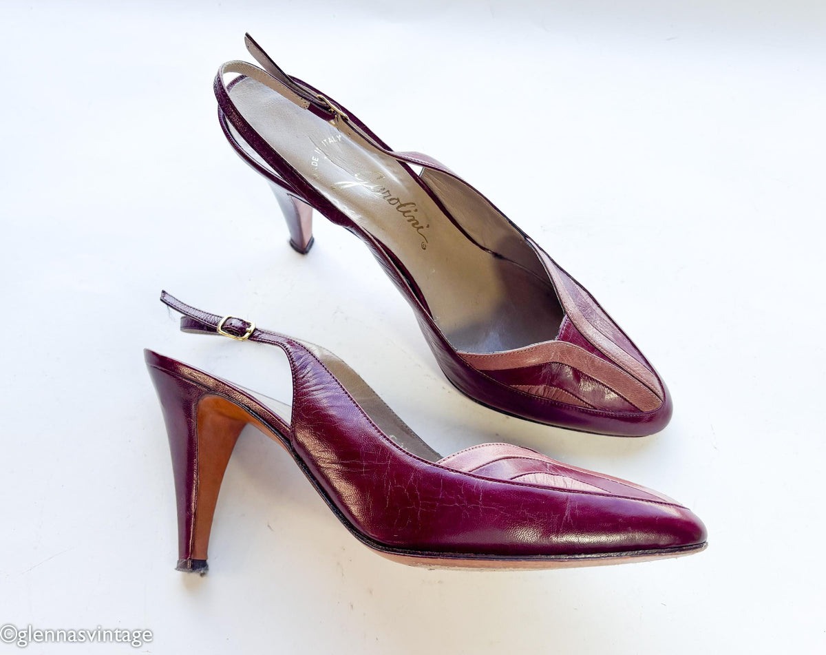 1980s Maroon Leather Slingback Heels | Red & Pink Shoes, US 6.5